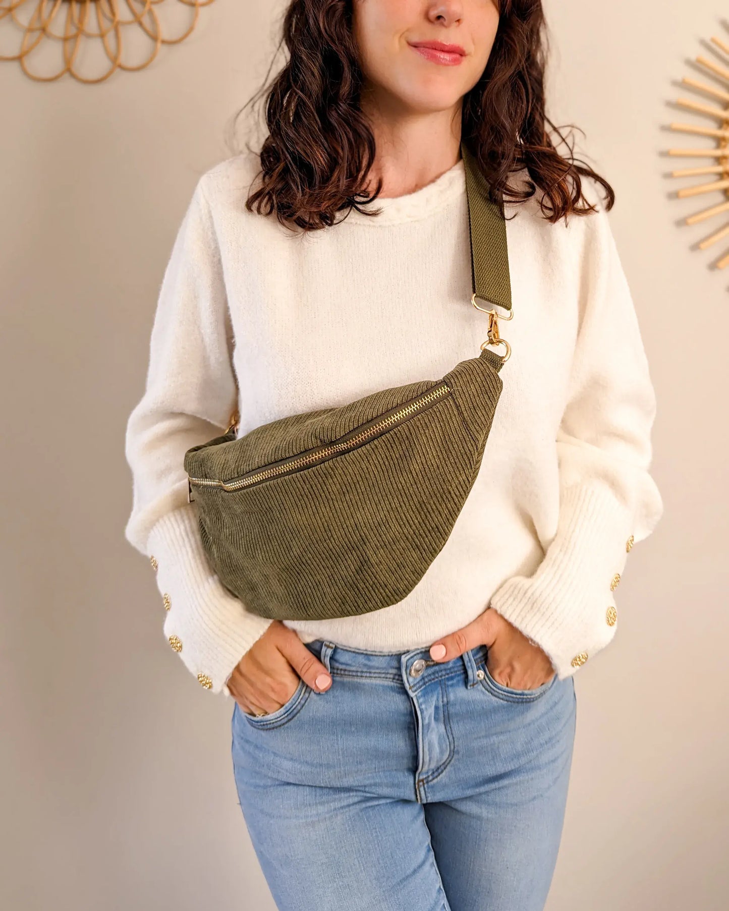 Sac banane en velours côtelé Ciao Boum - Masha kaki