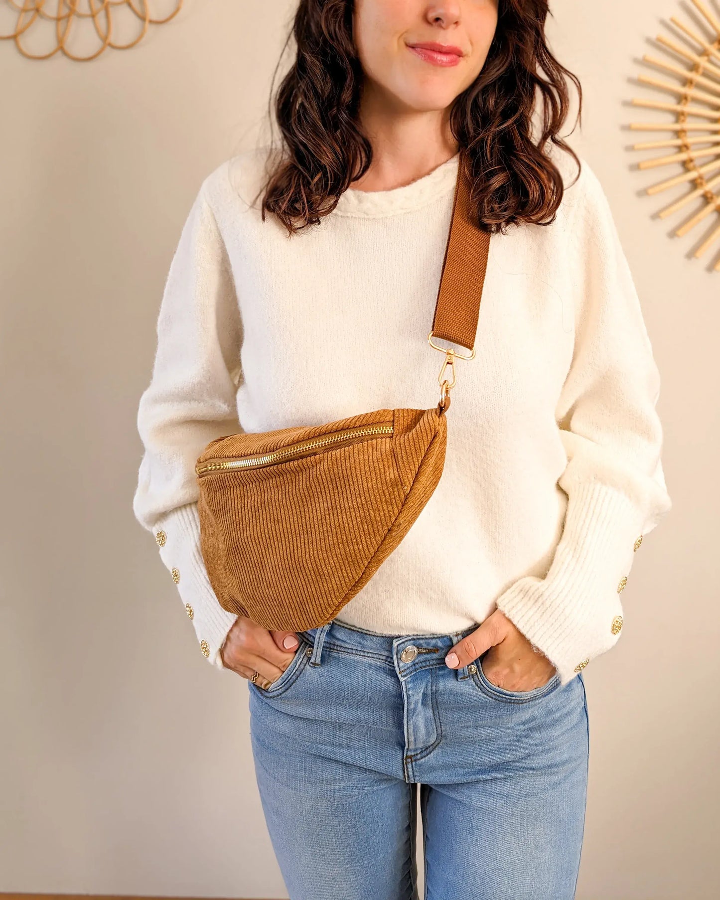Sac banane en velours côtelé Ciao Boum - Masha camel