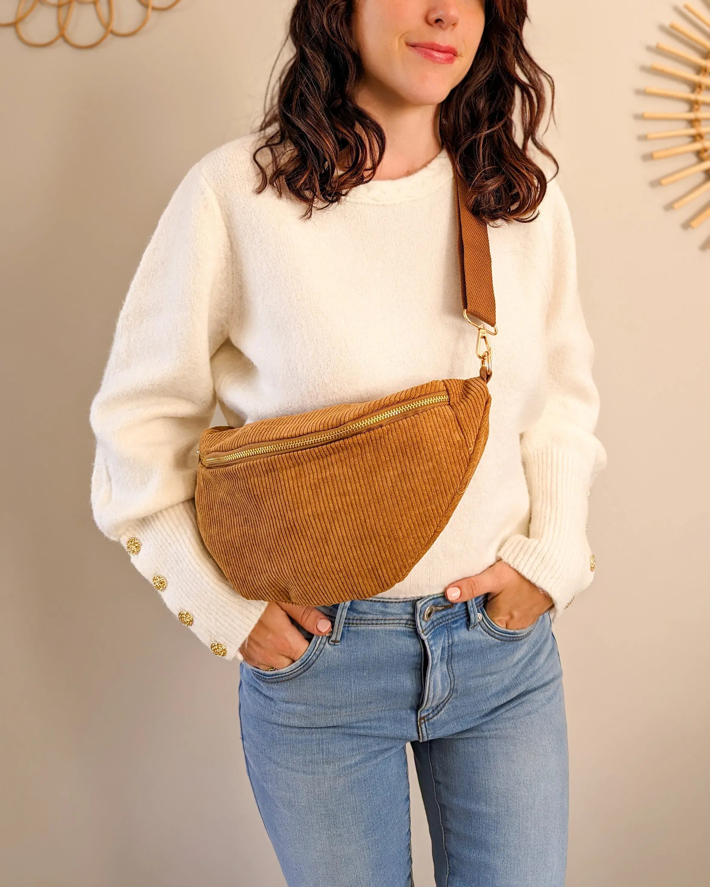 Sac banane en velours côtelé Ciao Boum - Masha camel