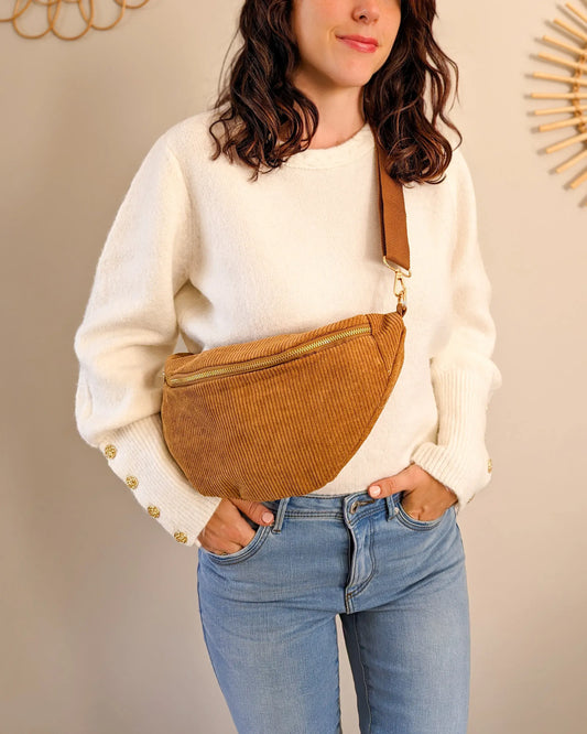 Sac banane en velours côtelé Ciao Boum - Masha camel
