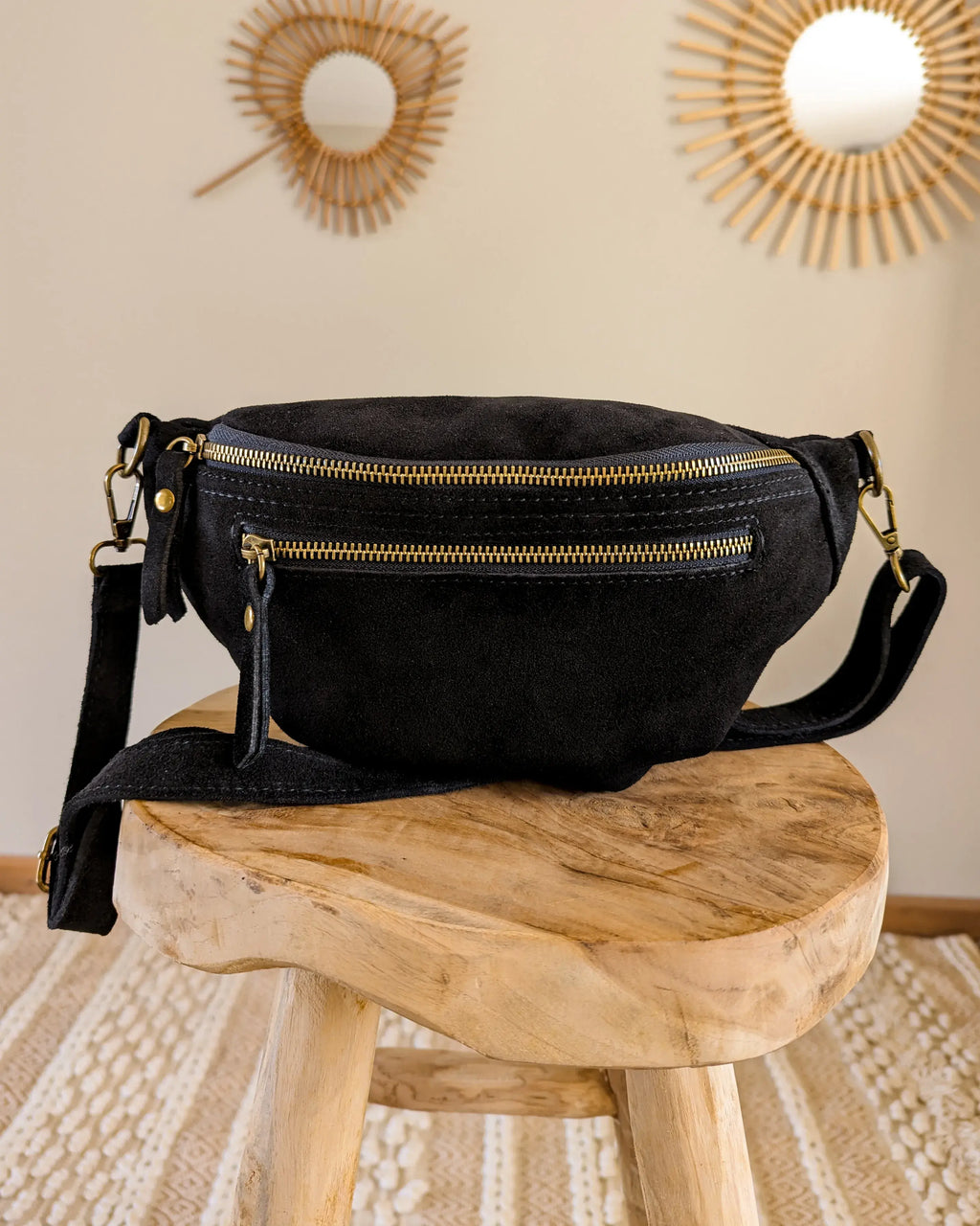 Sac banane en cuir velours - Hunter noir