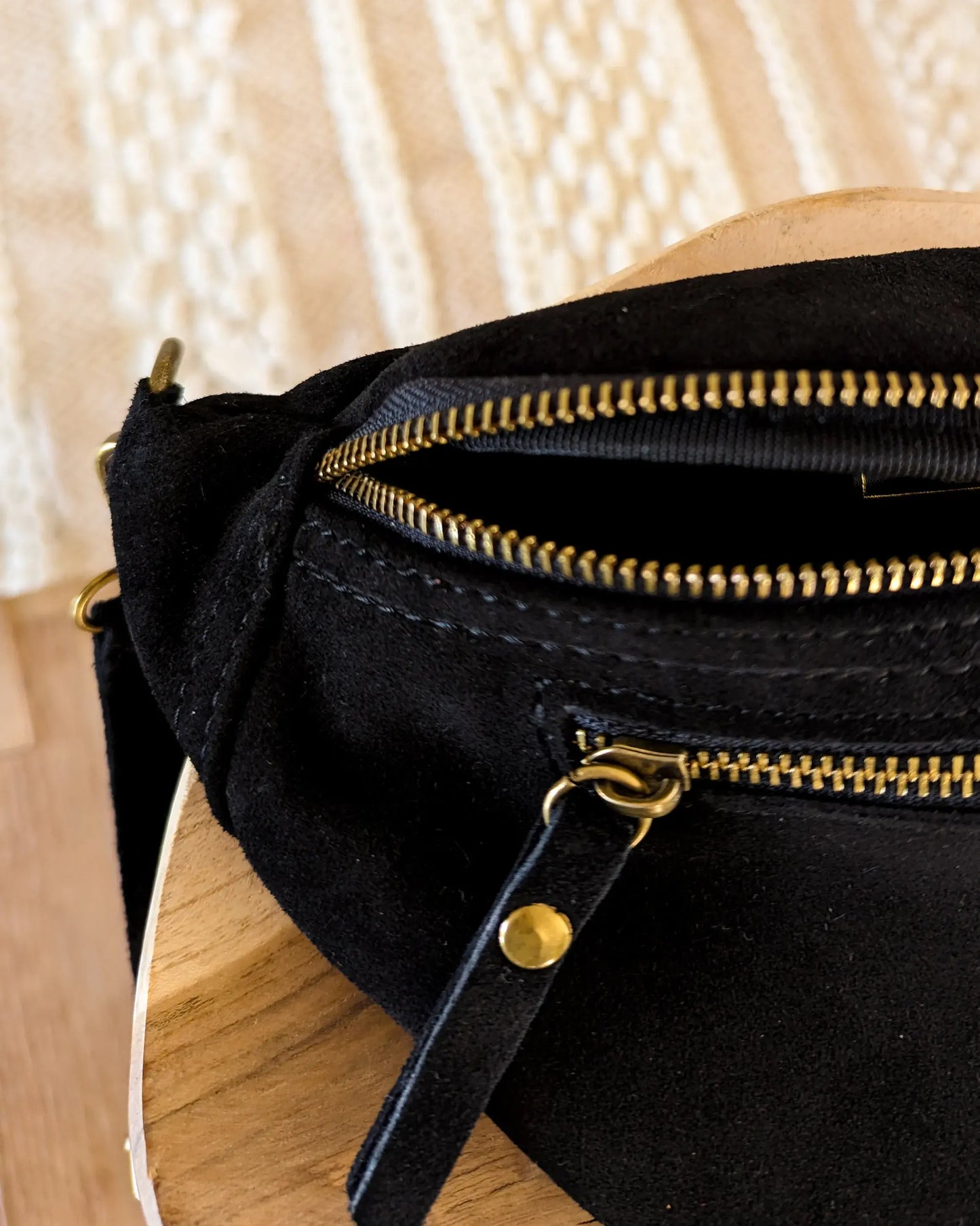 Sac banane en cuir velours - Hunter noir