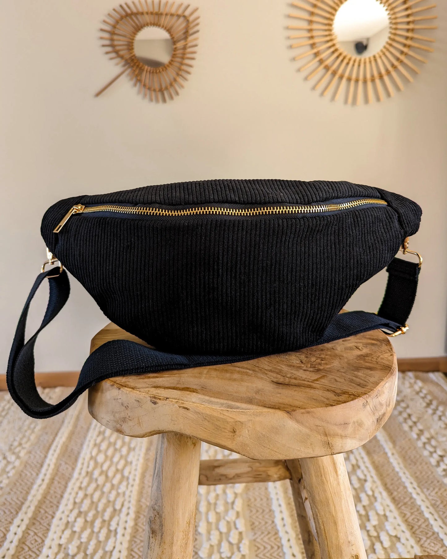 Sac banane en velours côtelé Ciao Boum - Masha noir