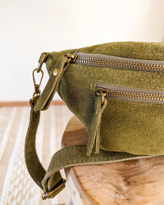 Sac banane en cuir velours - Hunter olive