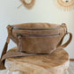 Sac banane en cuir velours - Hunter taupe