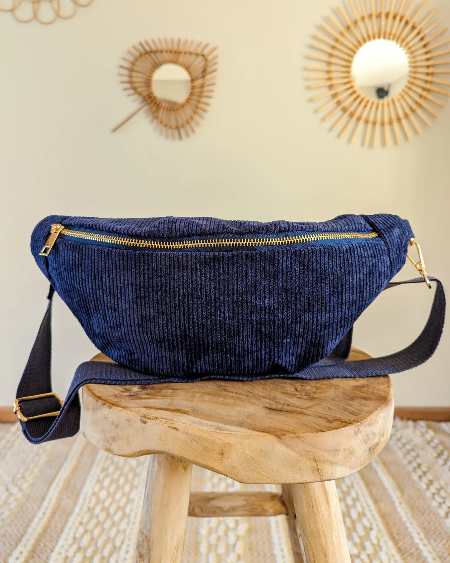 Sac banane en velours côtelé Ciao Boum - Masha marine