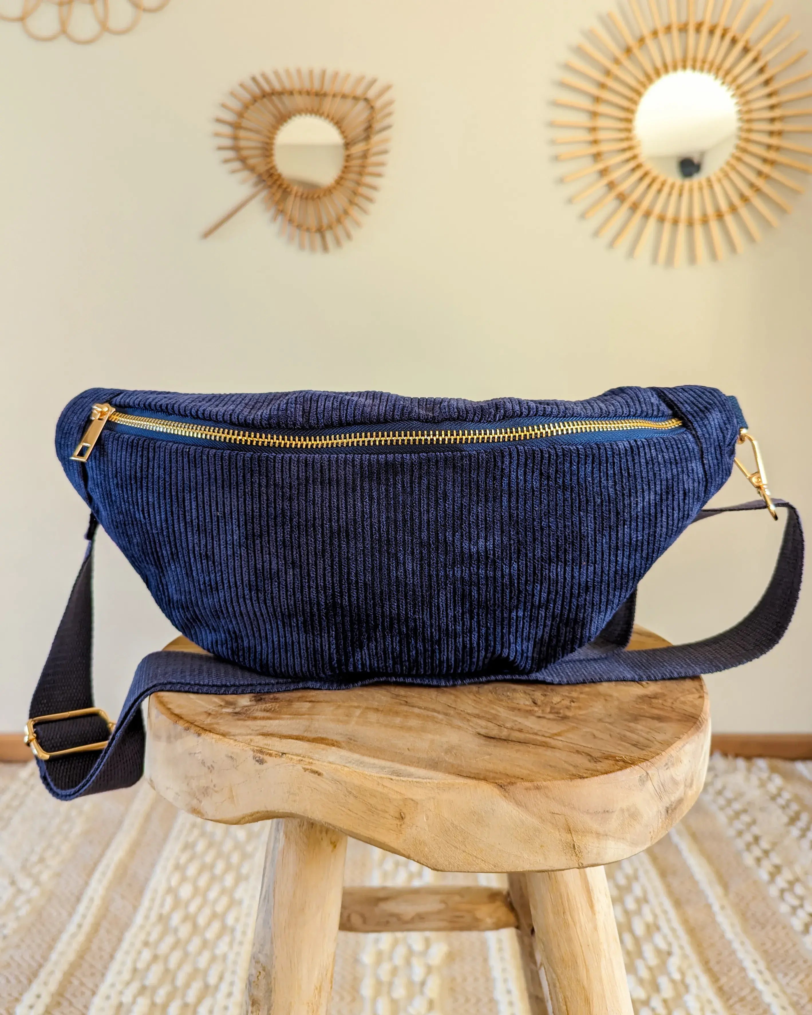 Sac banane en velours côtelé Ciao Boum - Masha marine