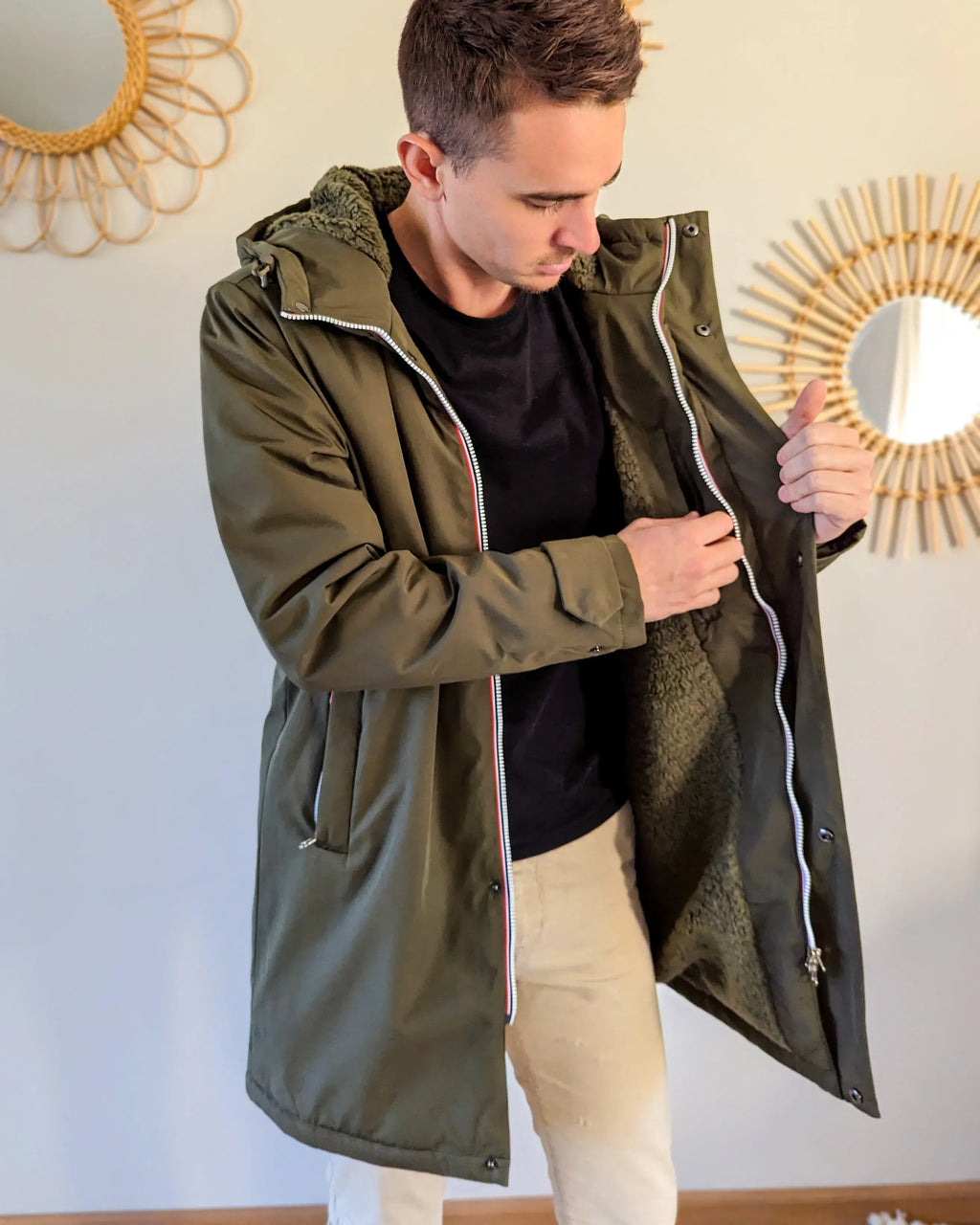 Parka longue fourrée mouton Laura Jo - Eric kaki