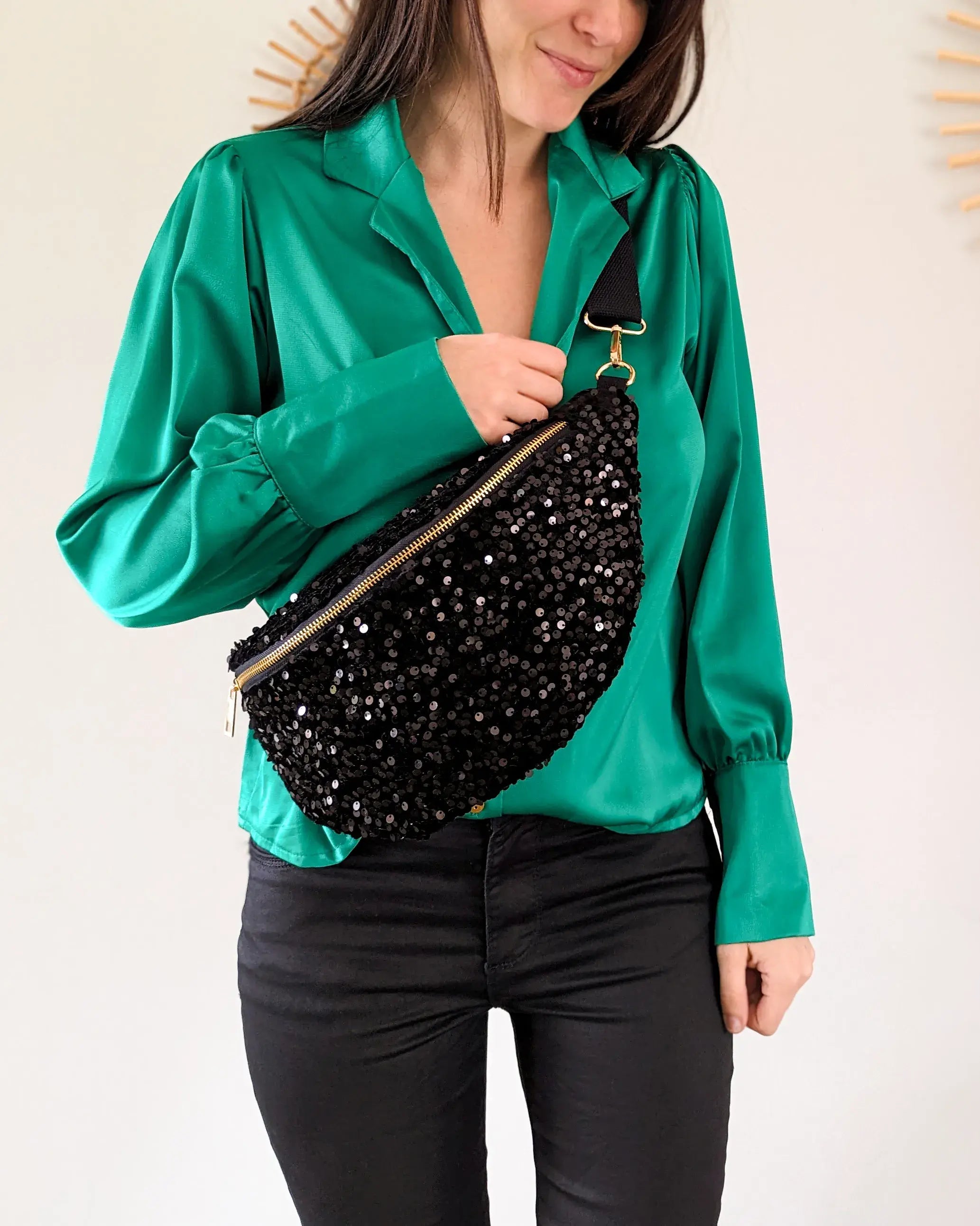 Sac banane à sequins Sina noir