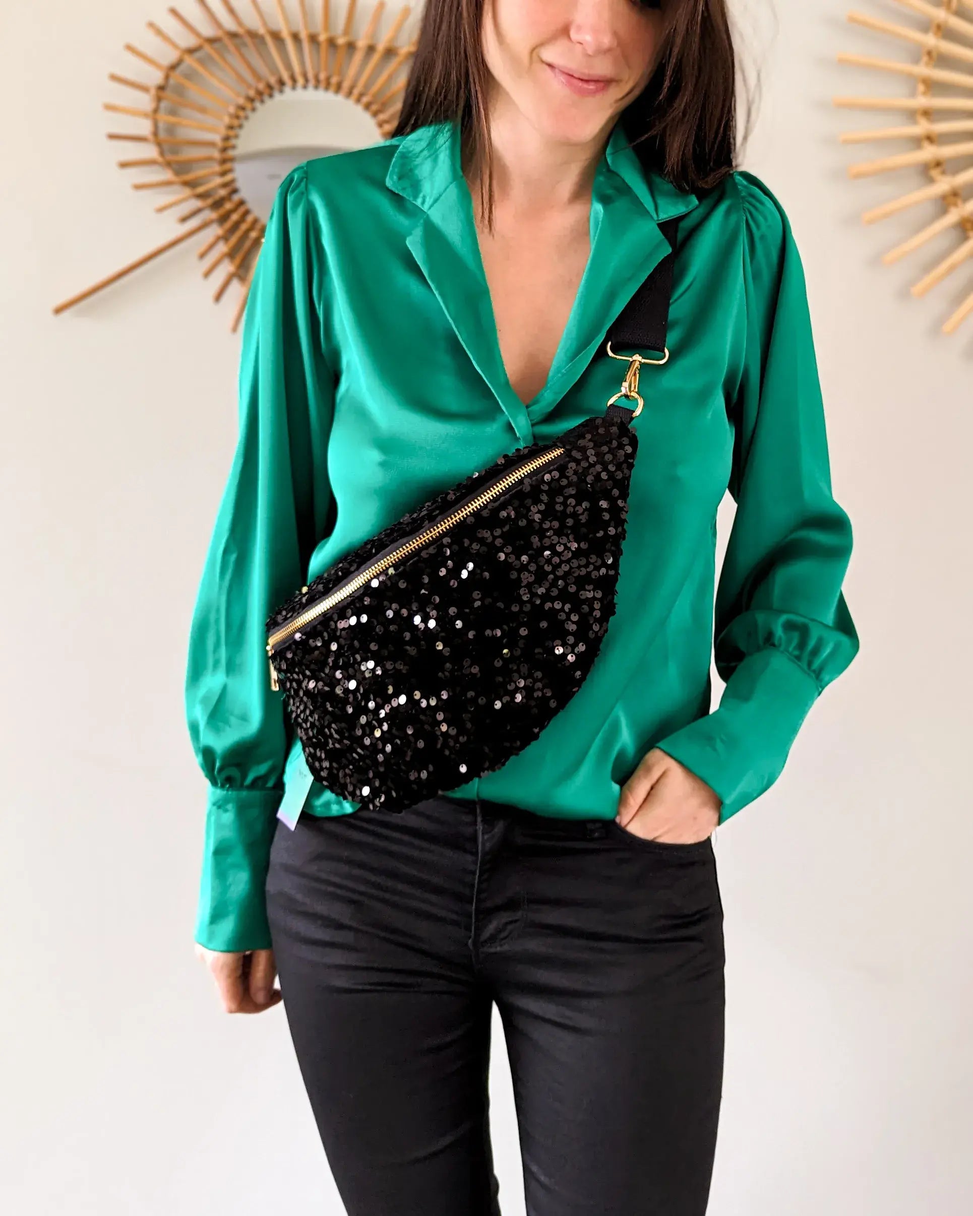 Sac banane à sequins Sina noir