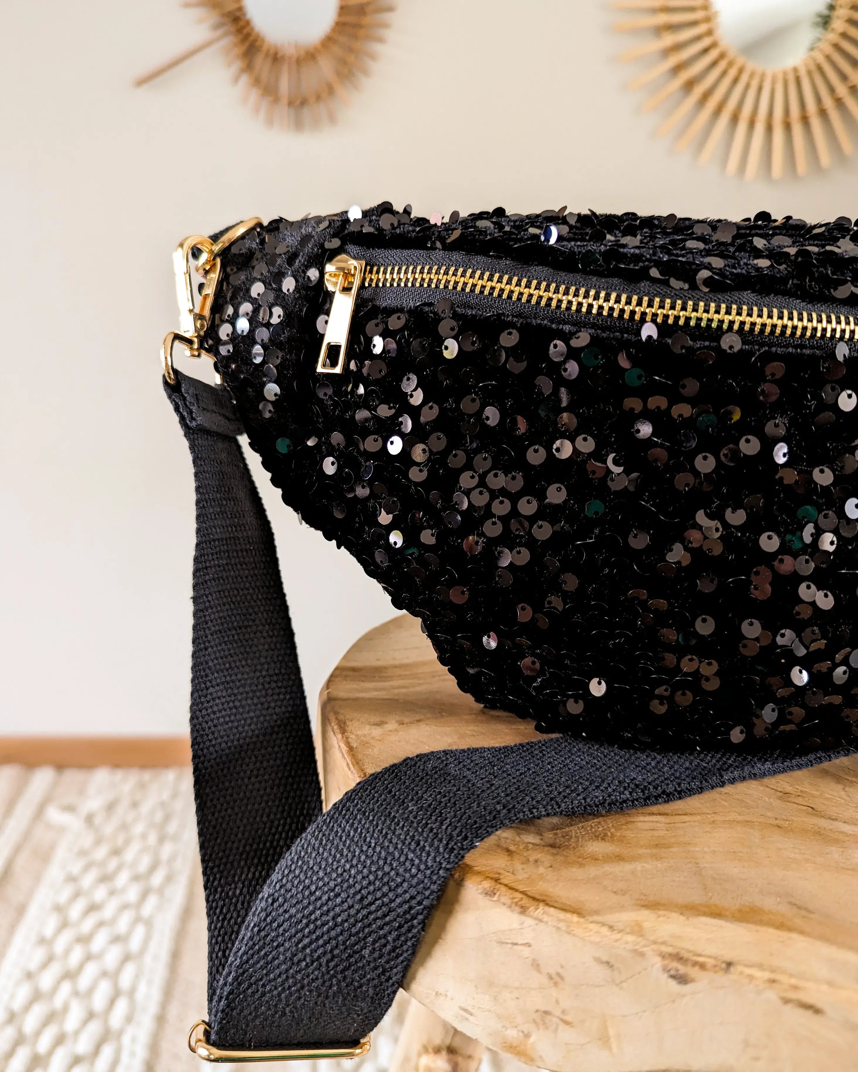Sac banane à sequins Sina noir