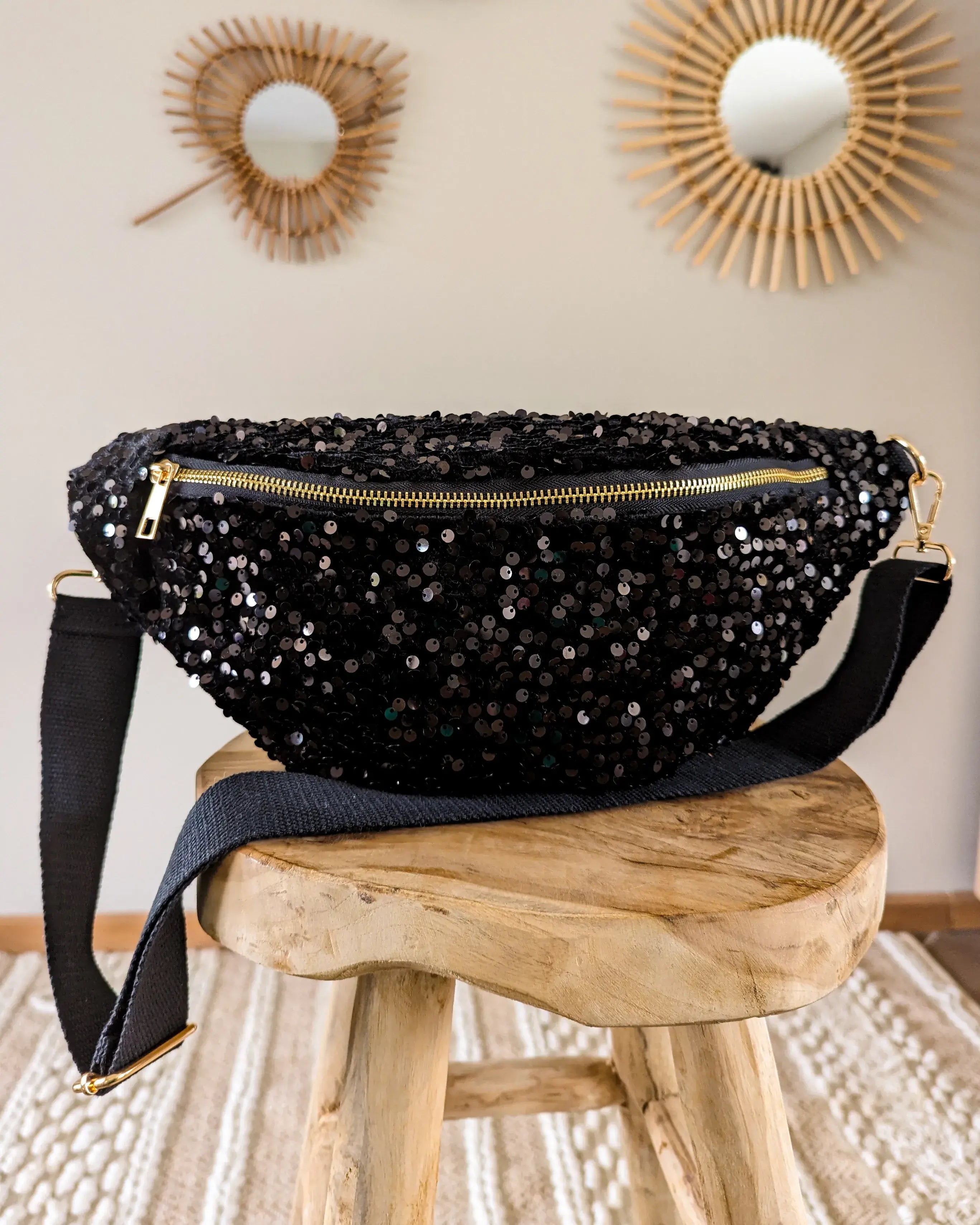 Sac banane à sequins Sina noir
