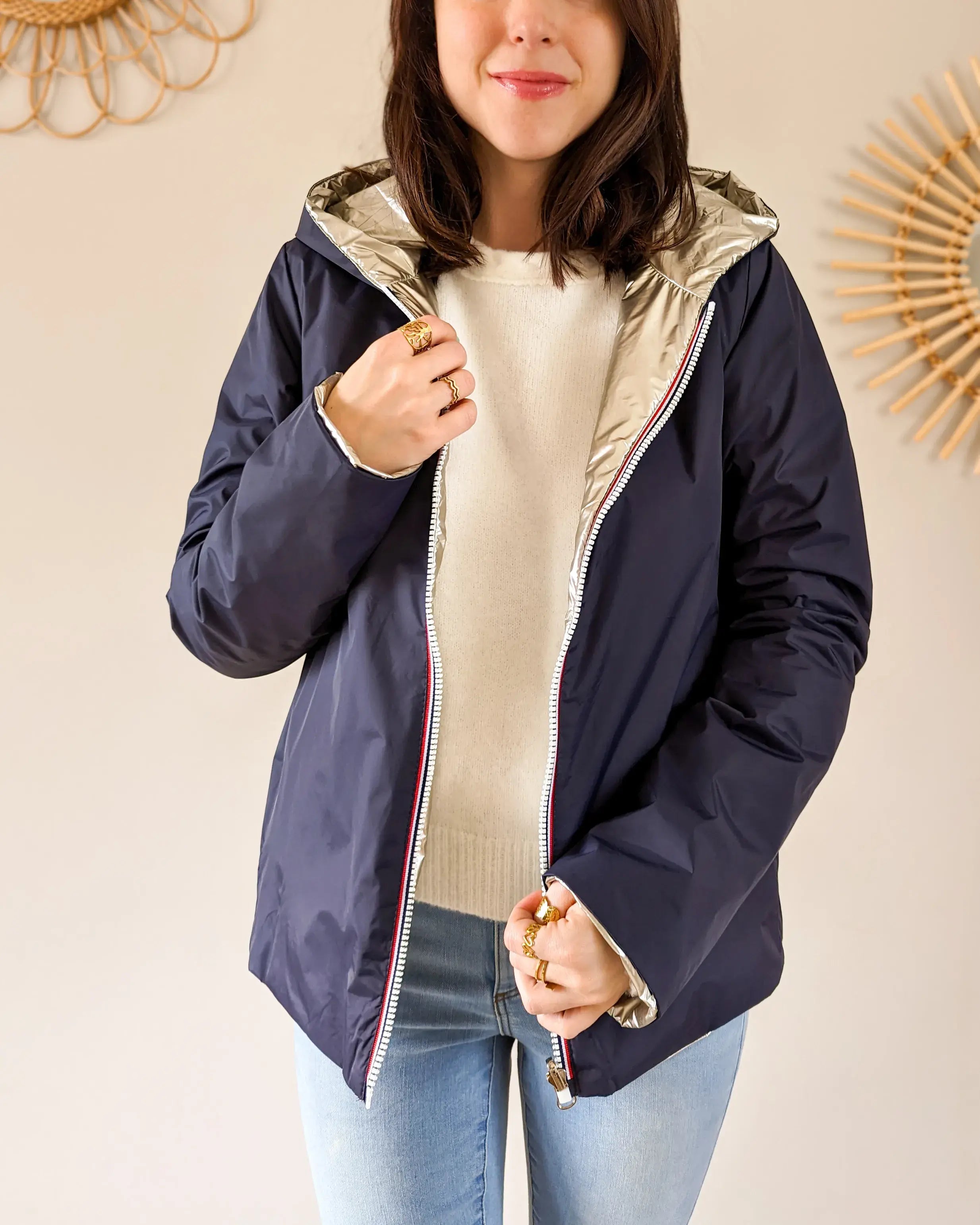 Imperméable rembourré mi-saison Laura Jo - Mandy court marine/doré - DÉSTOCKAGE taille M et XL