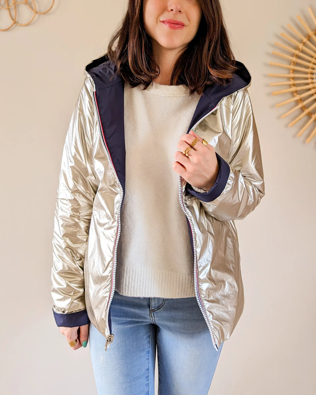 Imperméable rembourré mi-saison Laura Jo - Mandy court marine/doré - DÉSTOCKAGE taille M et XL