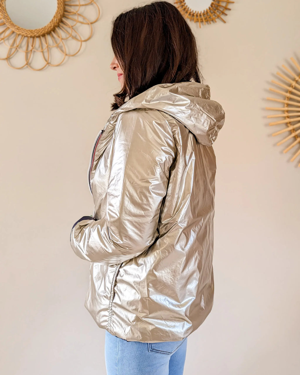 Imperméable rembourré mi-saison Laura Jo - Mandy court marine/doré - DÉSTOCKAGE taille M et XL