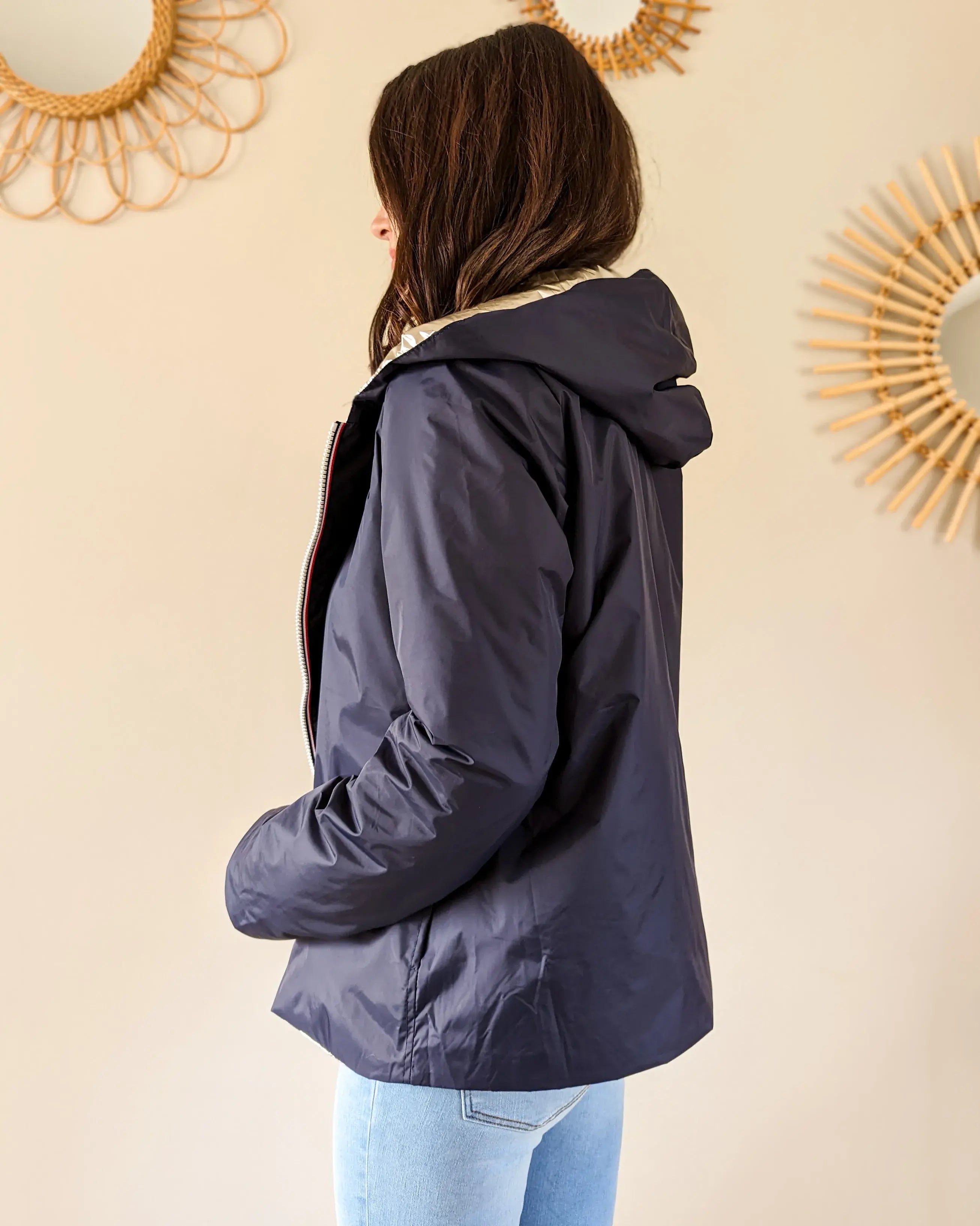 Imperméable rembourré mi-saison Laura Jo - Mandy court marine/doré - DÉSTOCKAGE taille M et XL