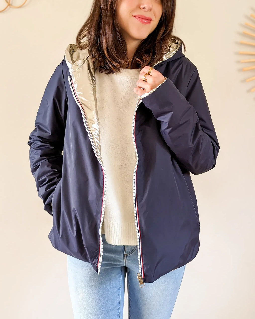 Imperméable rembourré mi-saison Laura Jo - Mandy court marine/doré - DÉSTOCKAGE taille M et XL