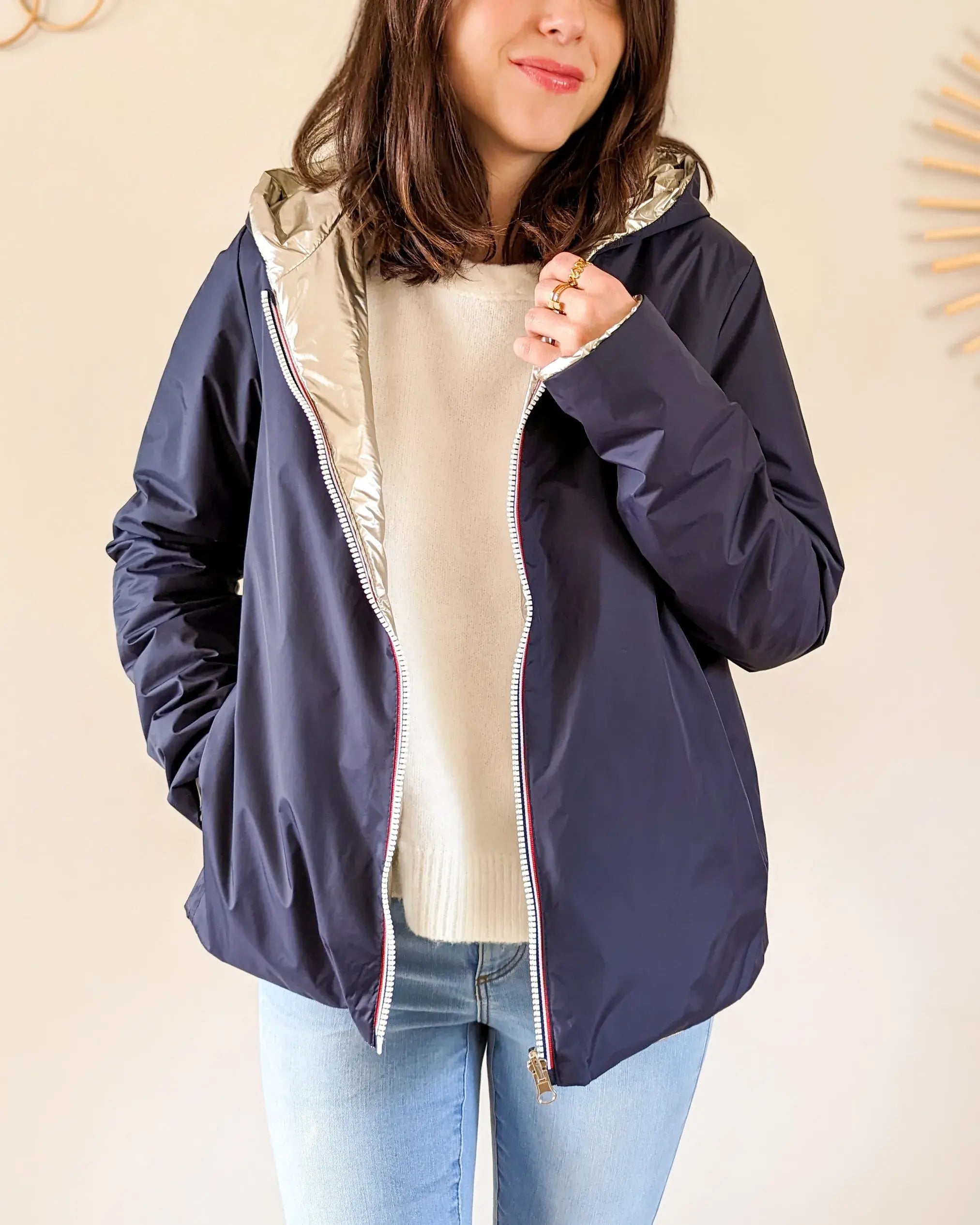 Imperméable rembourré mi-saison Laura Jo - Mandy court marine/doré - DÉSTOCKAGE taille M et XL