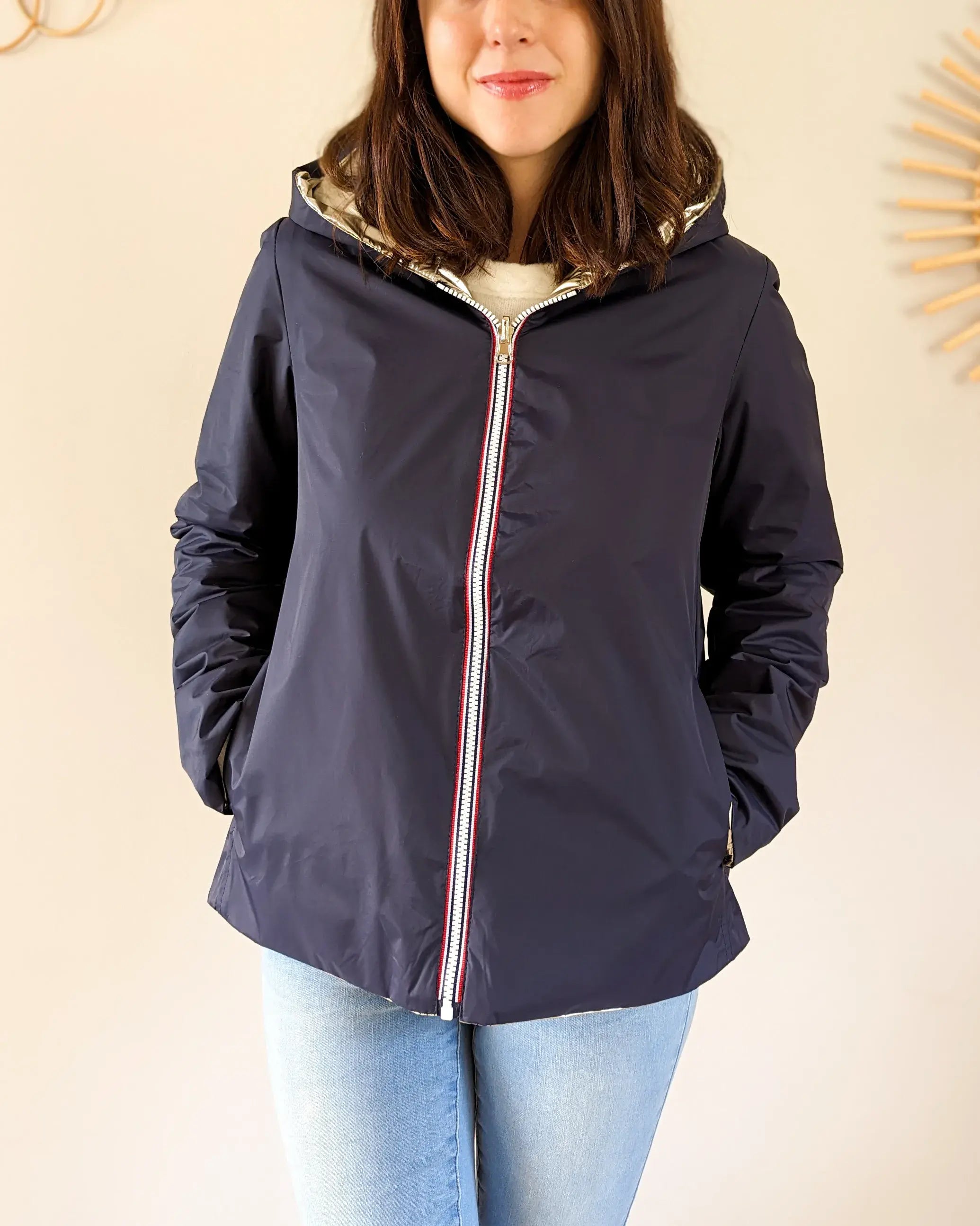 Imperméable rembourré mi-saison Laura Jo - Mandy court marine/doré - DÉSTOCKAGE taille M et XL