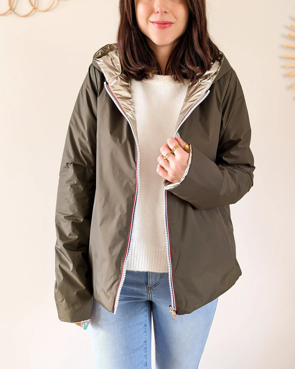 Imperméable rembourré mi-saison Laura Jo - Mandy court kaki/doré - DÉSTOCKAGE taille M et XL