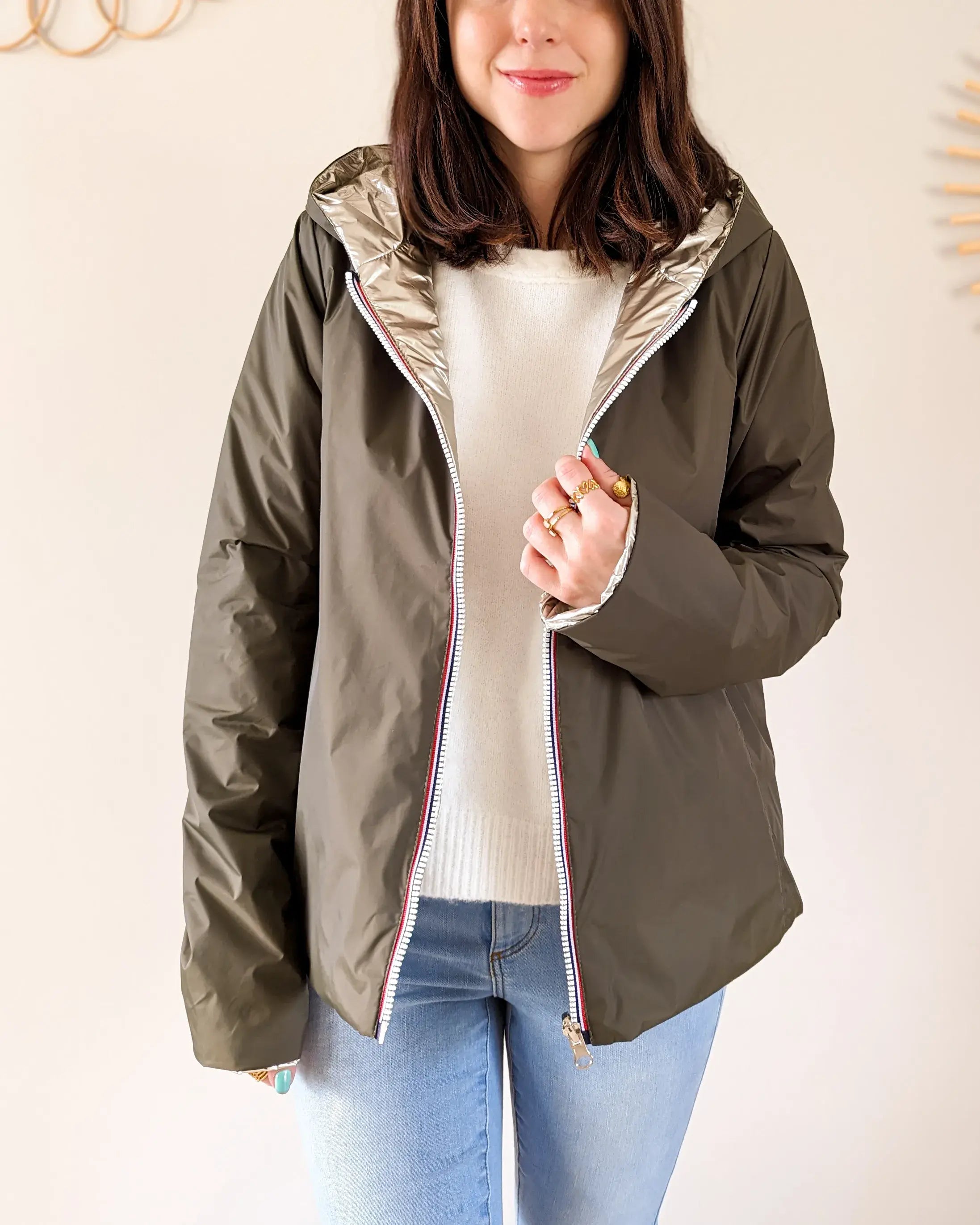 Imperméable rembourré mi-saison Laura Jo - Mandy court kaki/doré - DÉSTOCKAGE taille M et XL