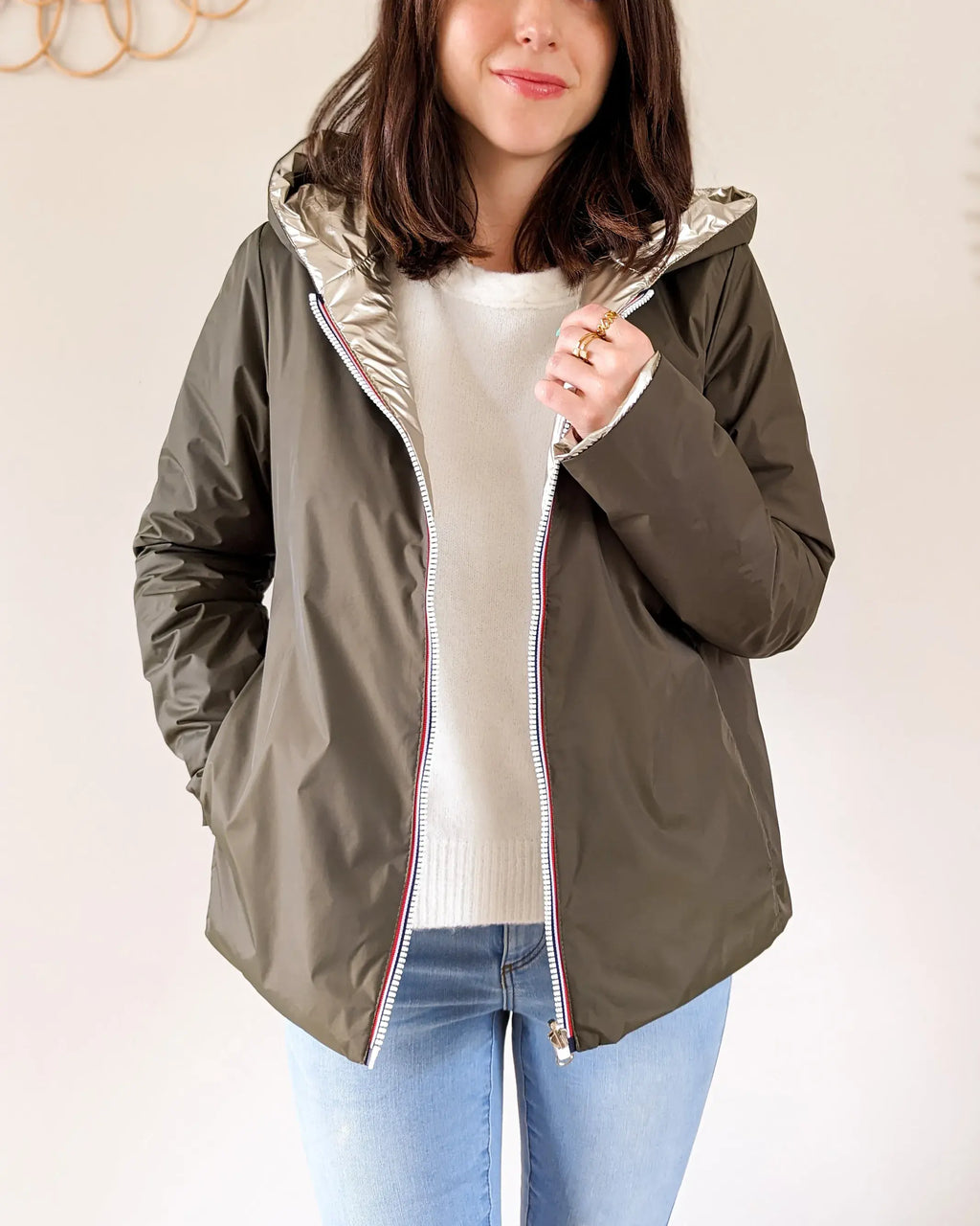 Imperméable rembourré mi-saison Laura Jo - Mandy court kaki/doré - DÉSTOCKAGE taille M et XL