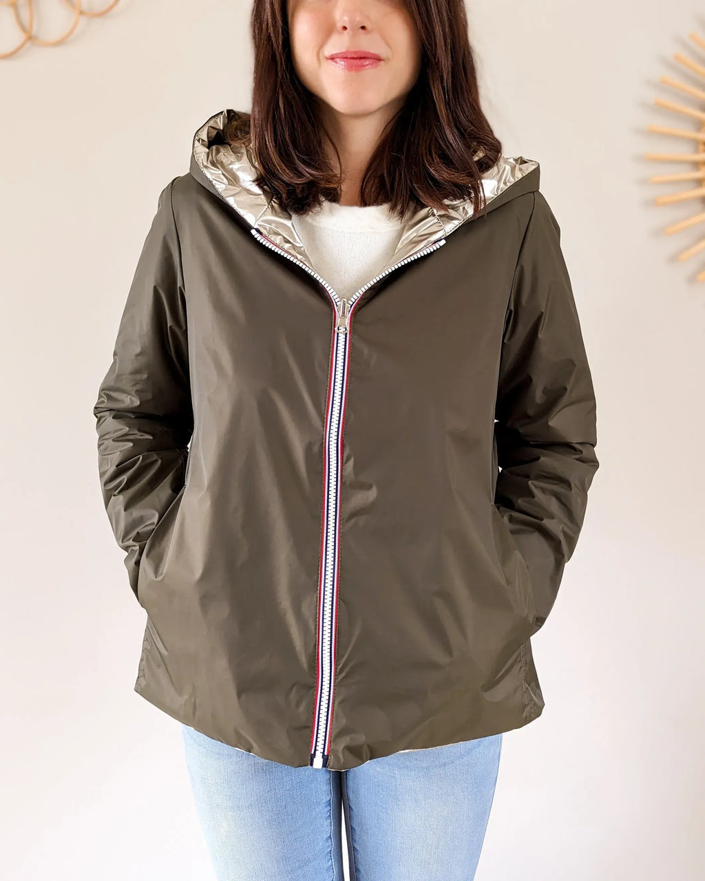 Imperméable rembourré mi-saison Laura Jo - Mandy court kaki/doré - DÉSTOCKAGE taille M et XL