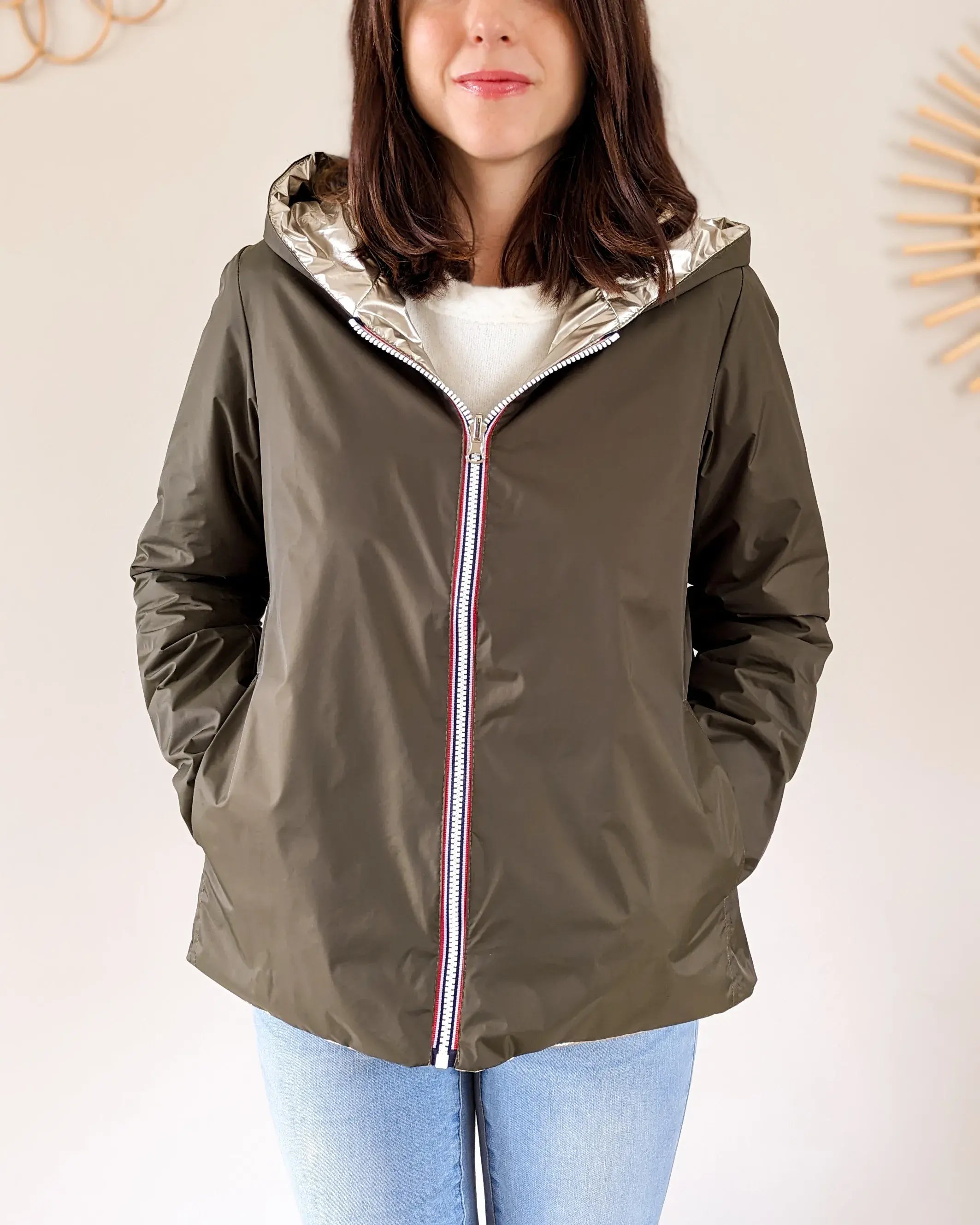 Imperméable rembourré mi-saison Laura Jo - Mandy court kaki/doré - DÉSTOCKAGE taille M et XL