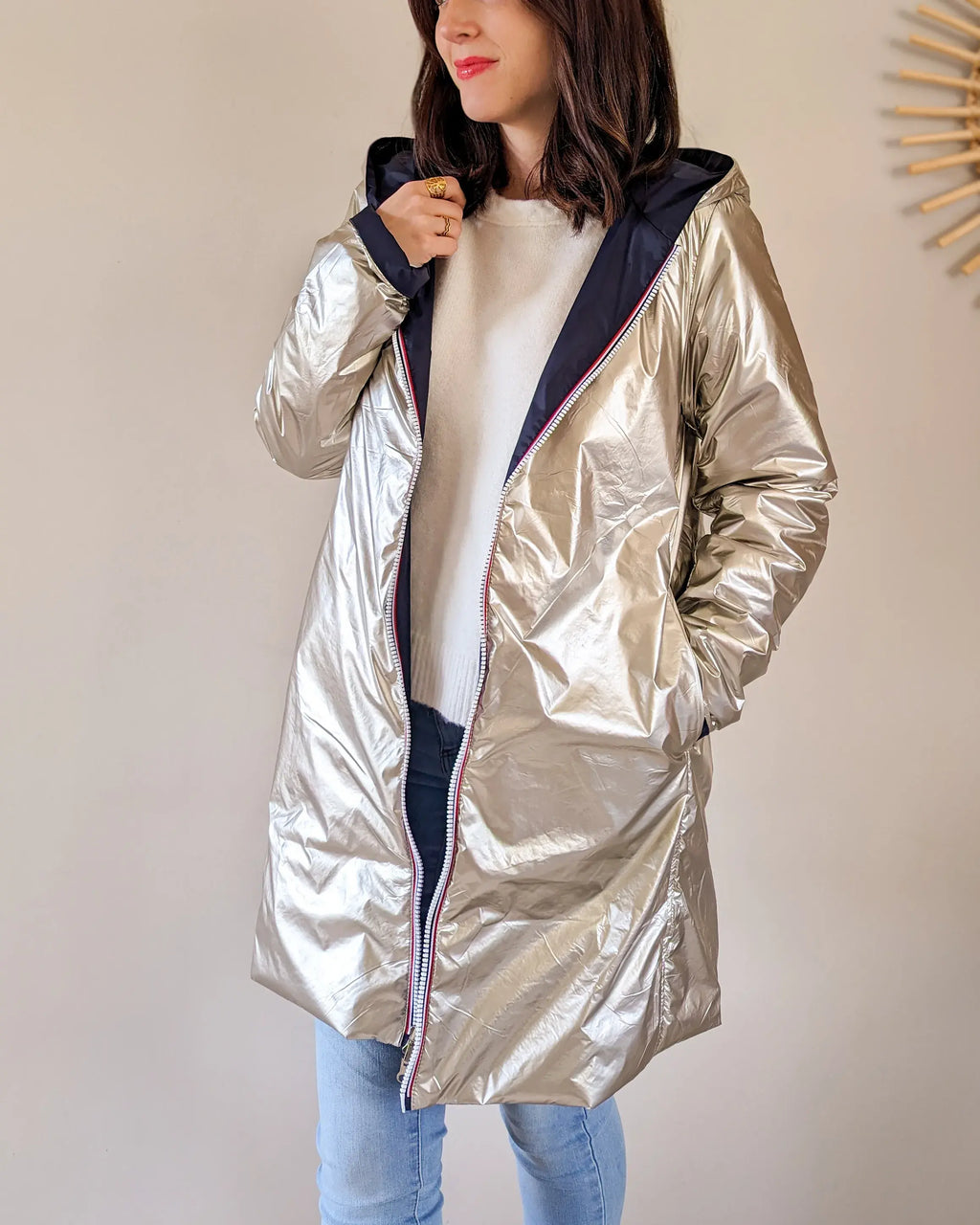 Imperméable rembourré mi-saison Laura Jo - Mandy long marine/doré - DÉSTOCKAGE taille XL et 46
