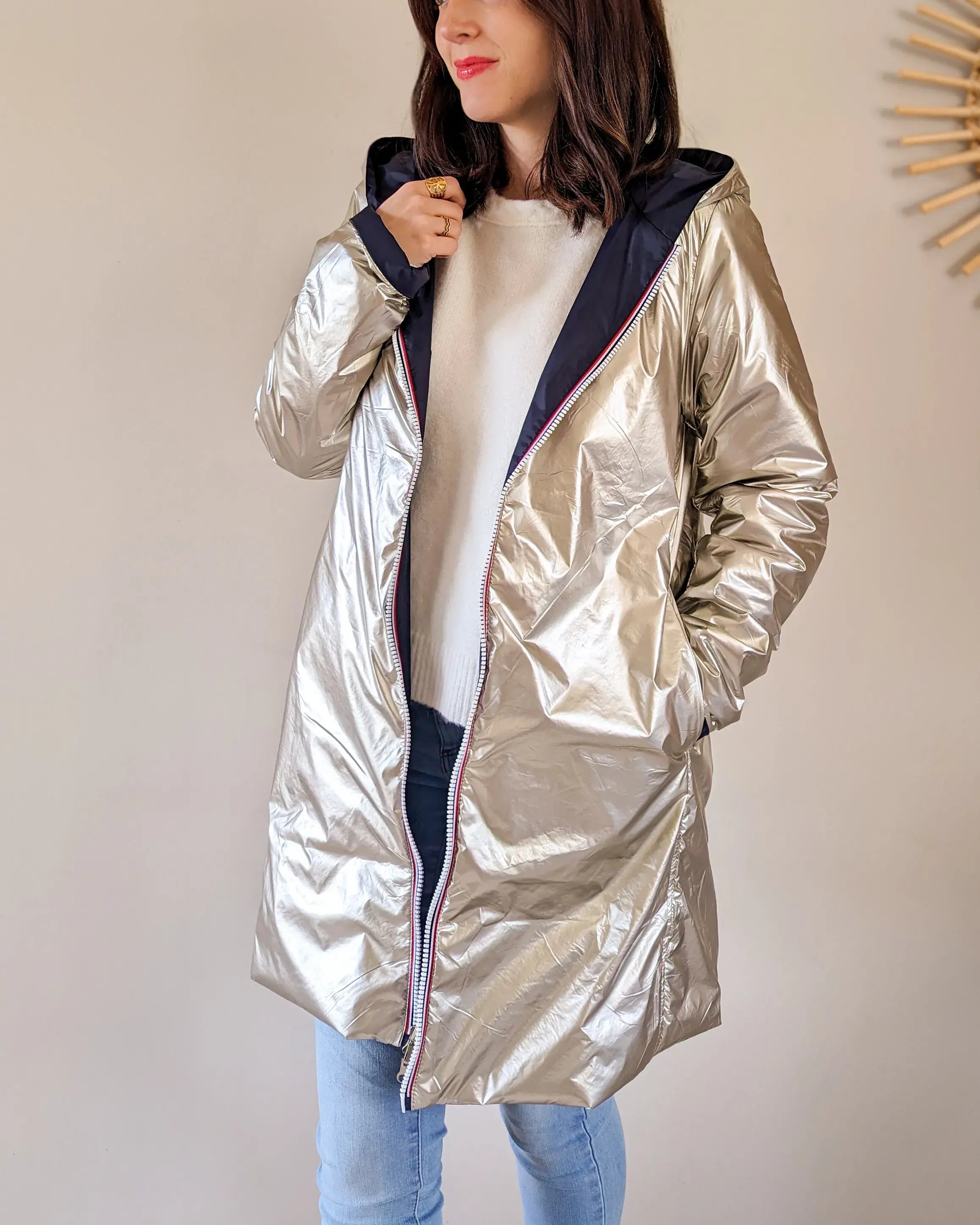 Imperméable rembourré mi-saison Laura Jo - Mandy long marine/doré - DÉSTOCKAGE taille XL et 46