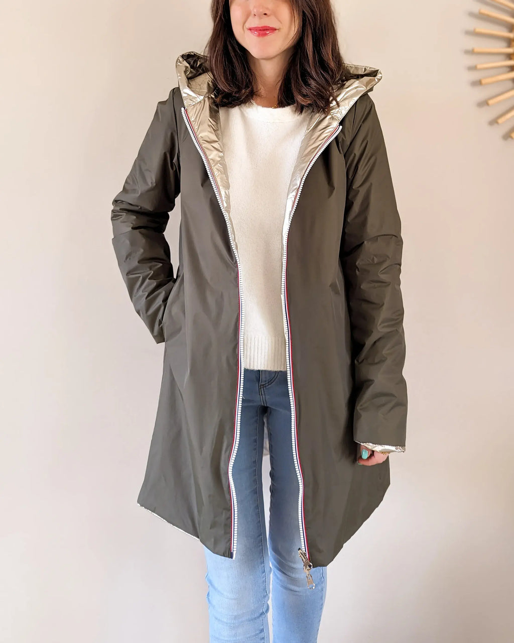 Imperméable rembourré mi-saison Laura Jo - Mandy long kaki/doré - DÉSTOCKAGE taille XL et 48