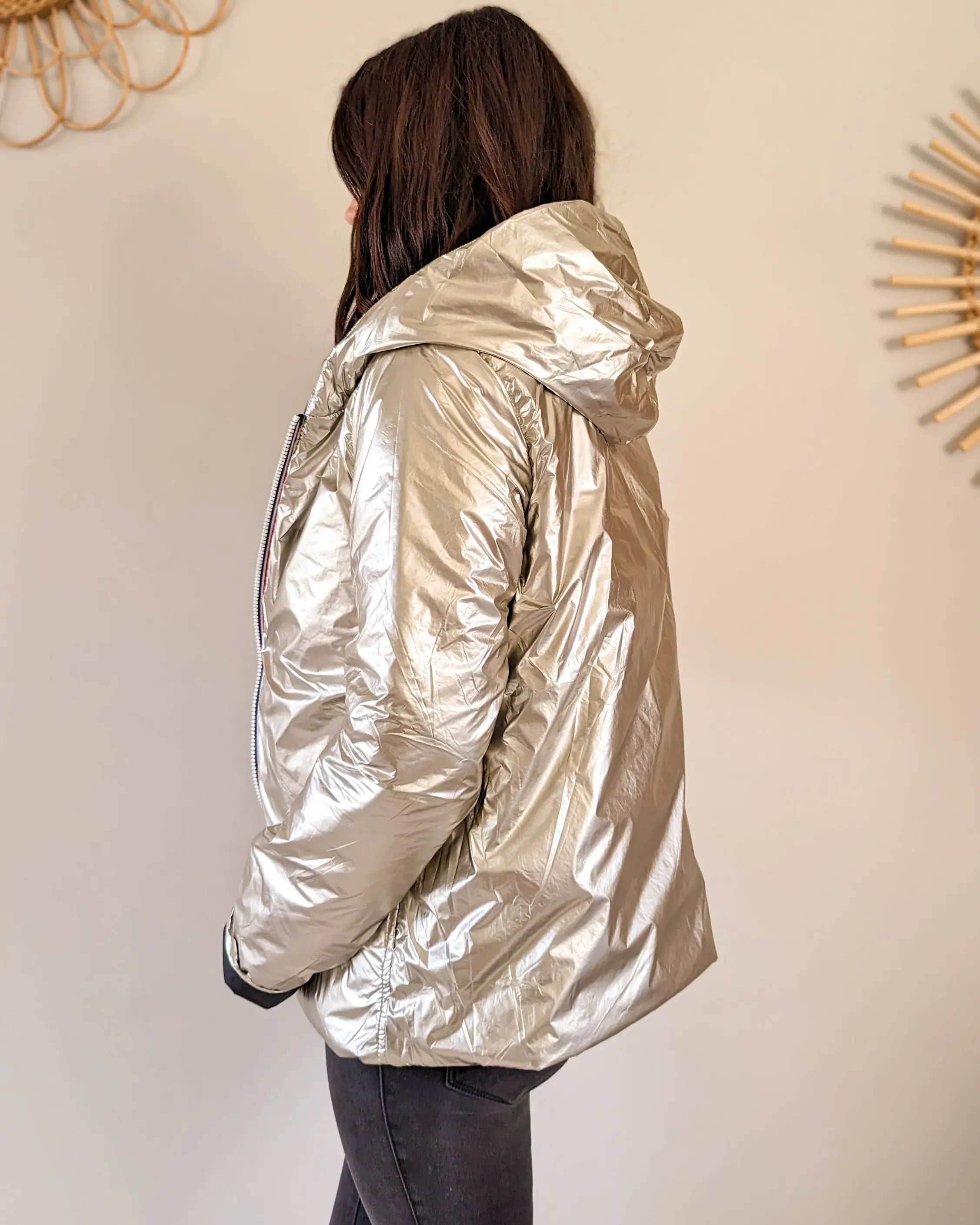 Imperméable rembourré mi-saison Laura Jo - Mandy court noir/doré - DÉSTOCKAGE taille M et XL