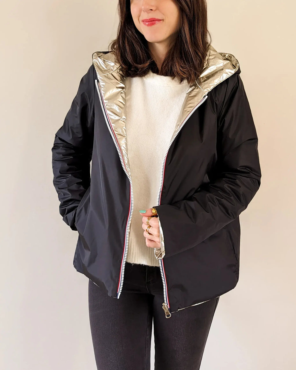 Imperméable rembourré mi-saison Laura Jo - Mandy court noir/doré - DÉSTOCKAGE taille M et XL