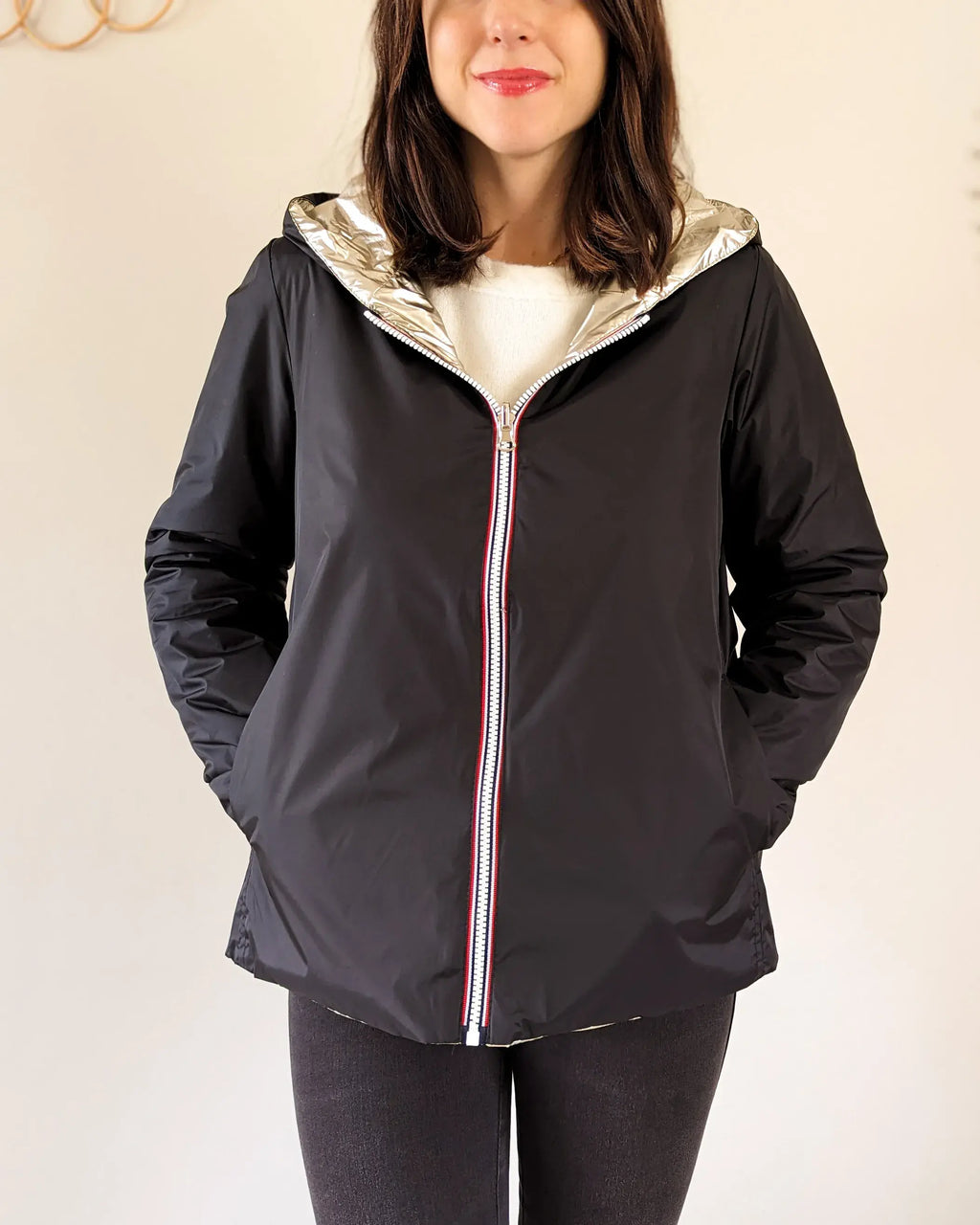 Imperméable rembourré mi-saison Laura Jo - Mandy court noir/doré - DÉSTOCKAGE taille M et XL