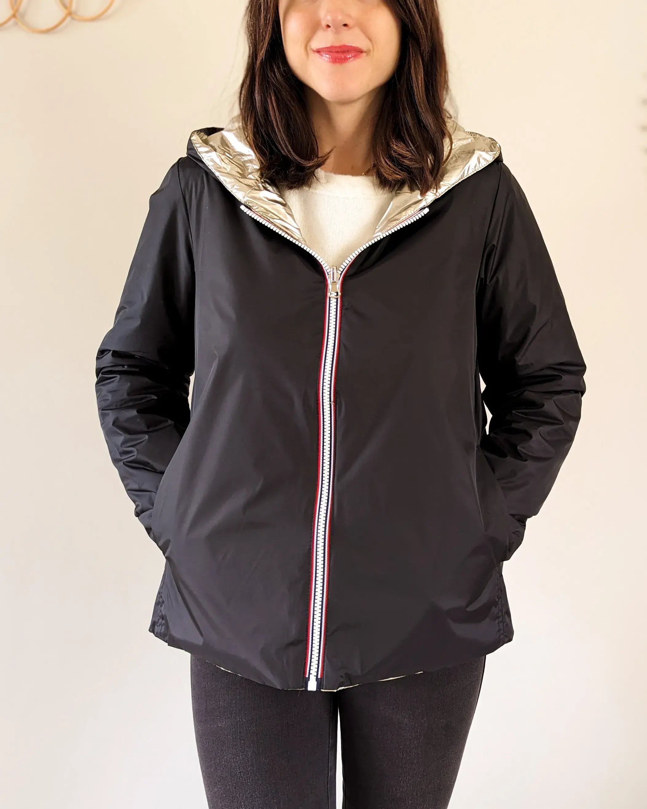 Imperméable rembourré mi-saison Laura Jo - Mandy court noir/doré - DÉSTOCKAGE taille M et XL