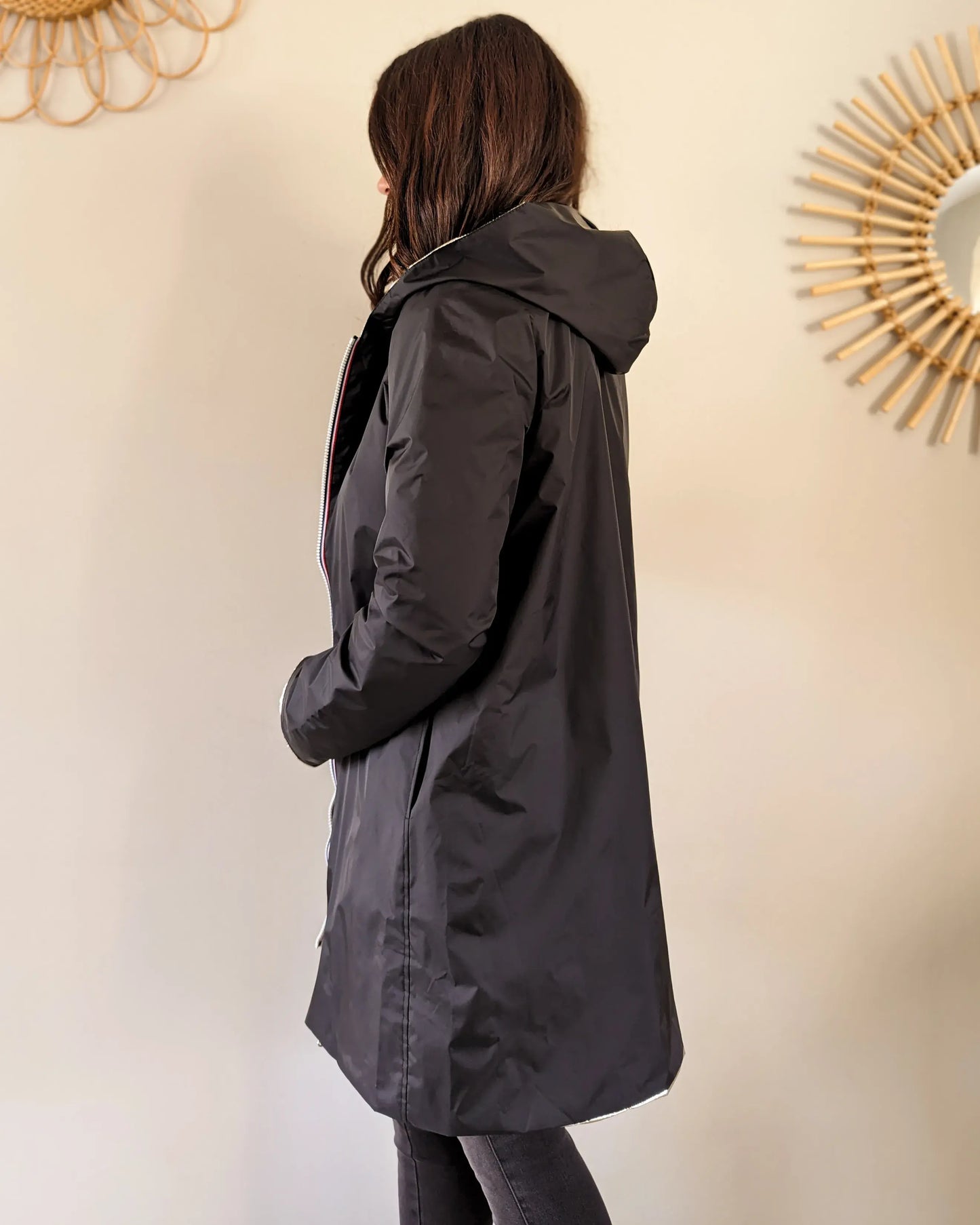 Imperméable rembourré mi-saison Laura Jo - Mandy long noir/doré - DÉSTOCKAGE taille S, XL et 46