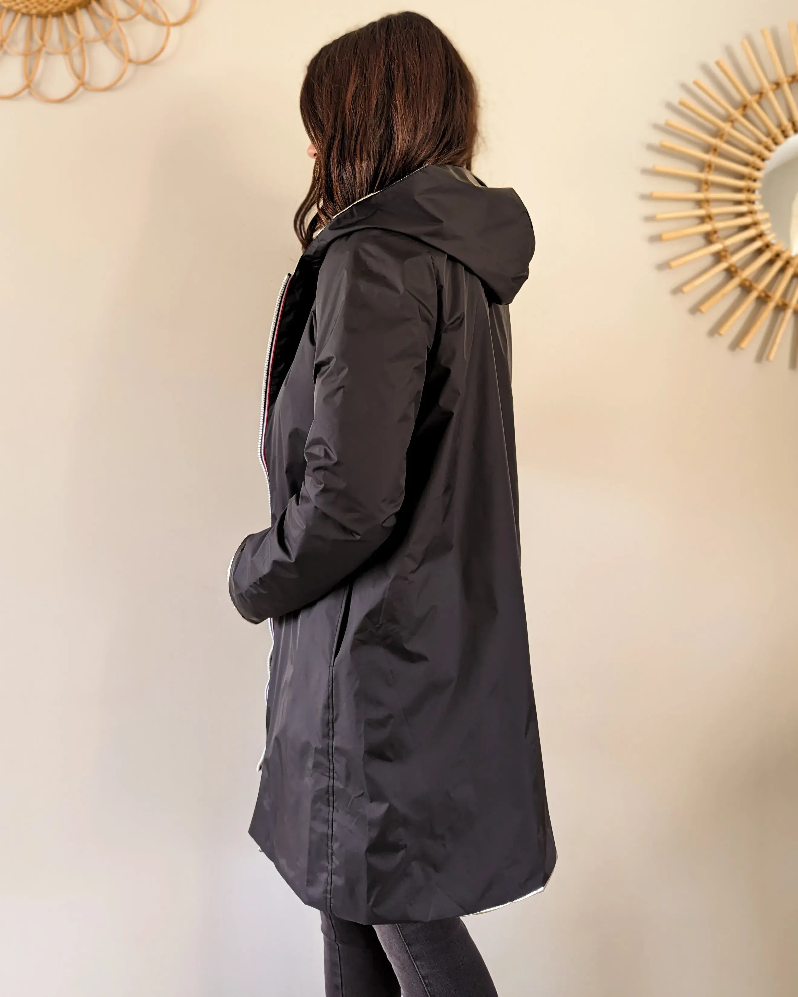 Imperméable rembourré mi-saison Laura Jo - Mandy long noir/doré - DÉSTOCKAGE taille S, XL et 46