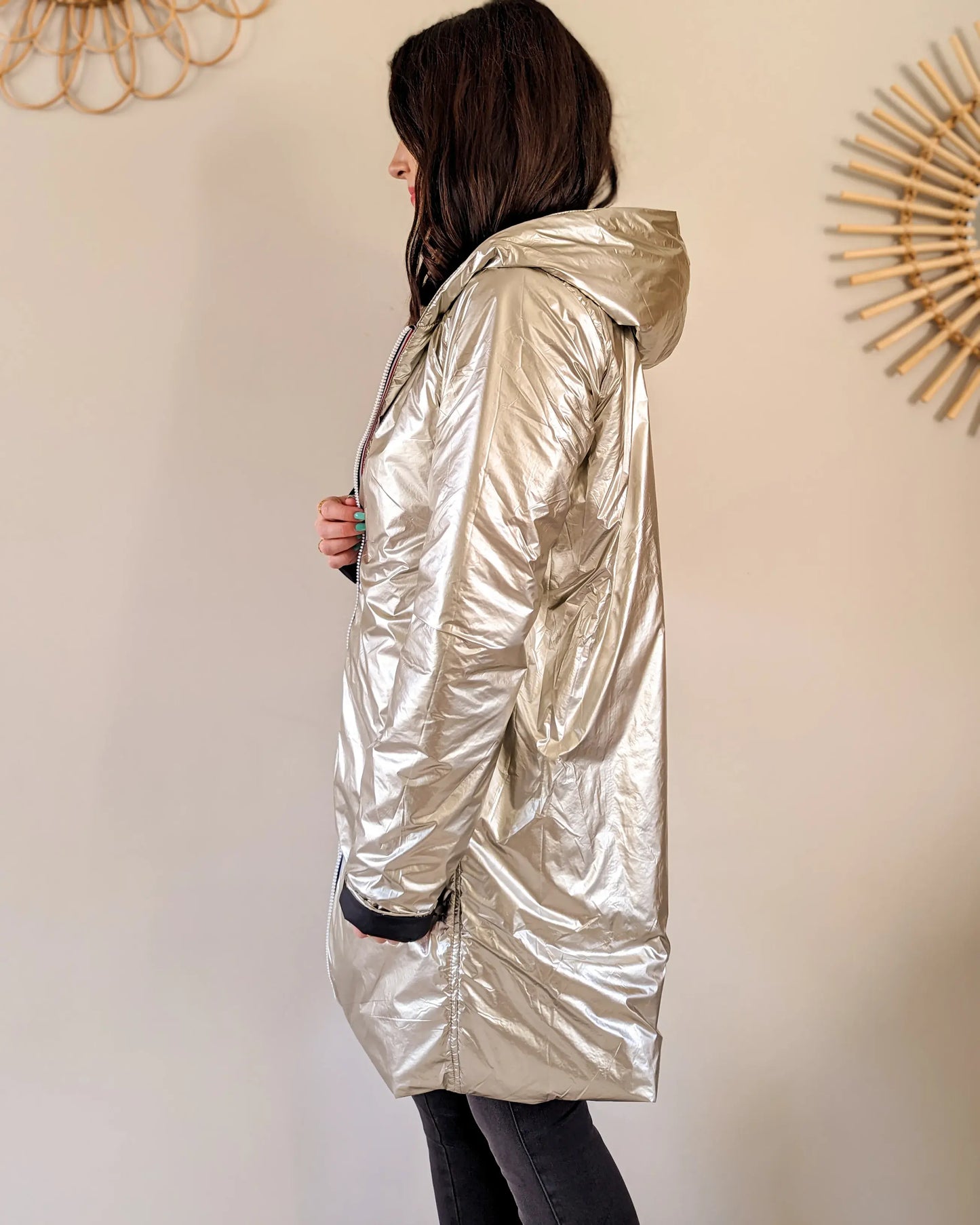 Imperméable rembourré mi-saison Laura Jo - Mandy long noir/doré - DÉSTOCKAGE taille S, XL et 46