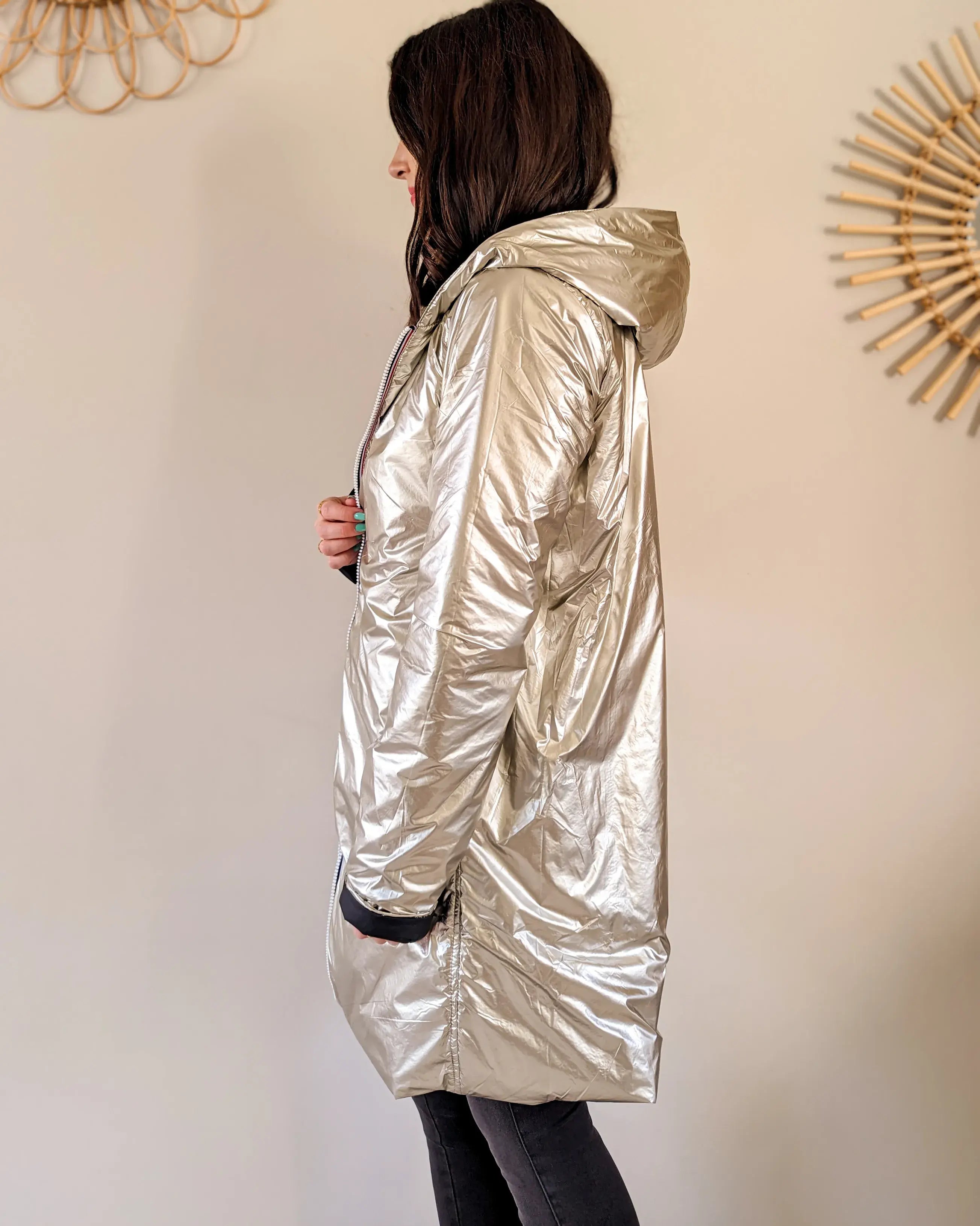 Imperméable rembourré mi-saison Laura Jo - Mandy long noir/doré - DÉSTOCKAGE taille S, XL et 46