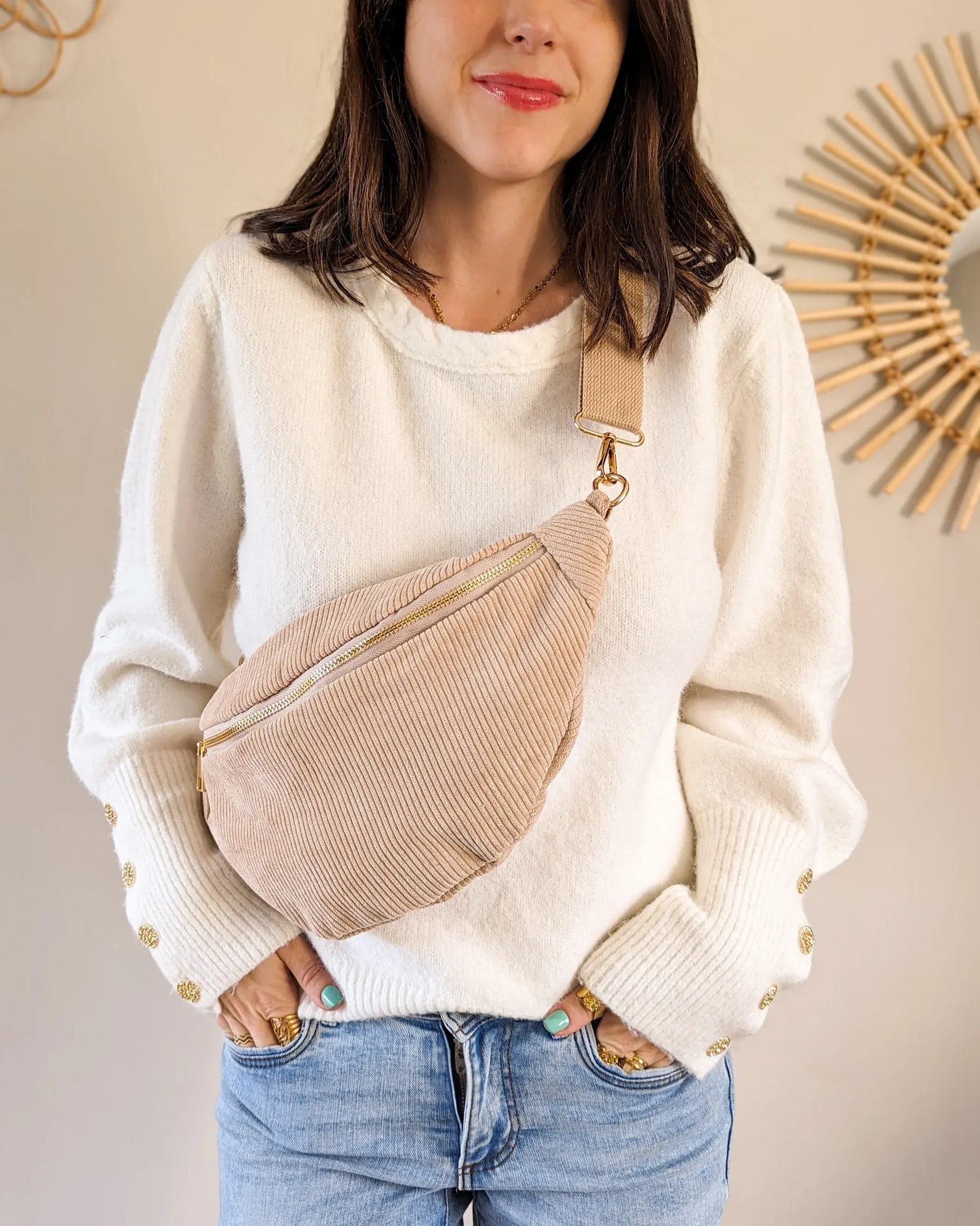 Sac banane en velours côtelé Ciao Boum - Masha beige