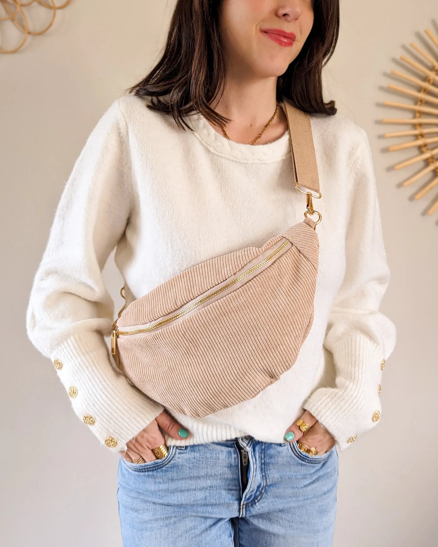 Sac banane en velours côtelé Ciao Boum - Masha beige