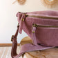 Sac banane en cuir velours - Hunter vieux rose