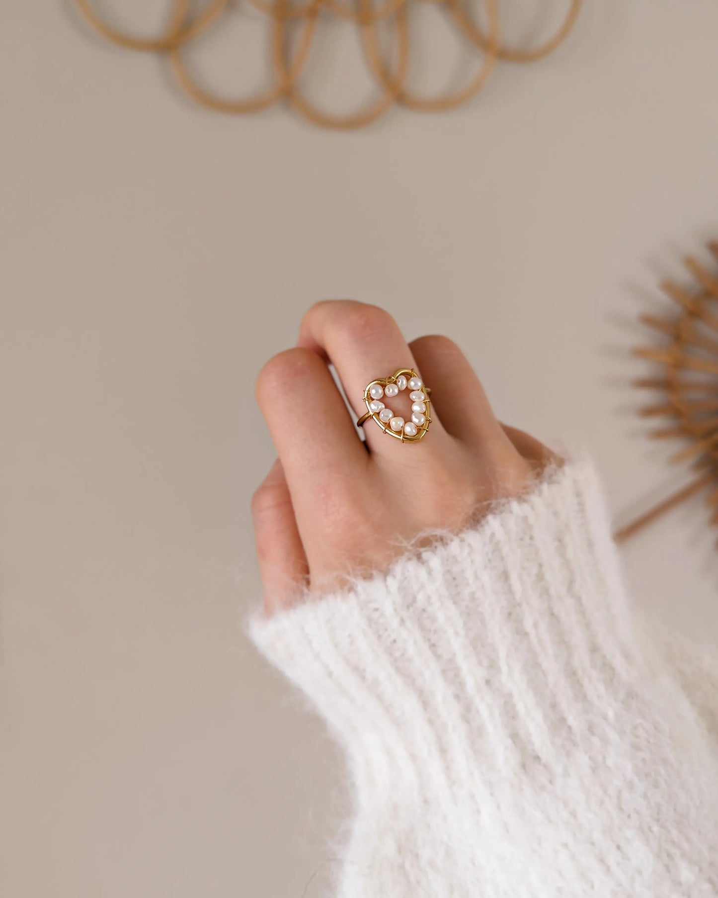 Bague en perles nacrées - Coeur