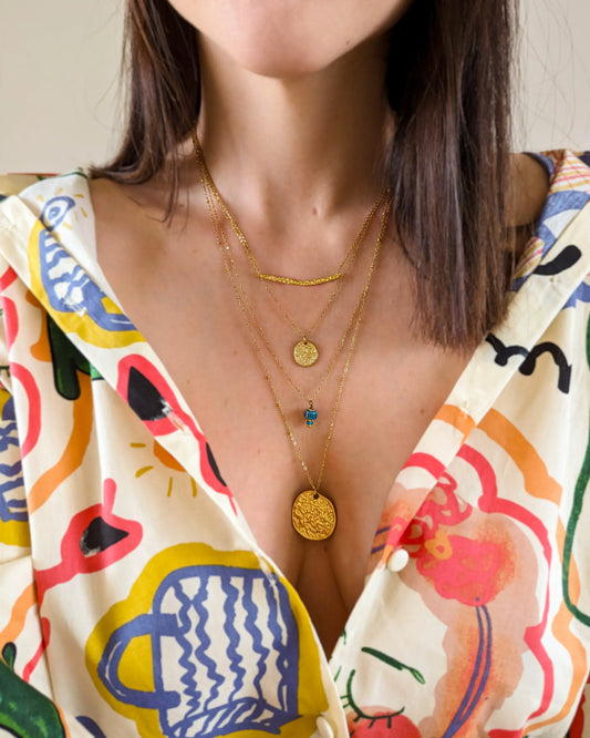 Collier multi rangs bleu doré - Jannie
