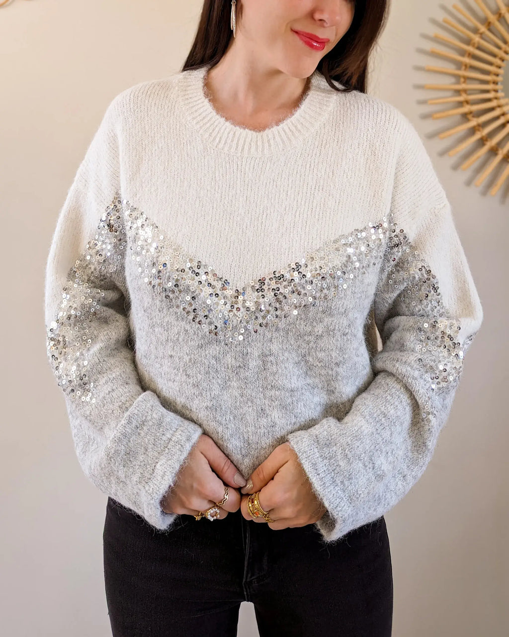 Pull à sequins - Talia gris