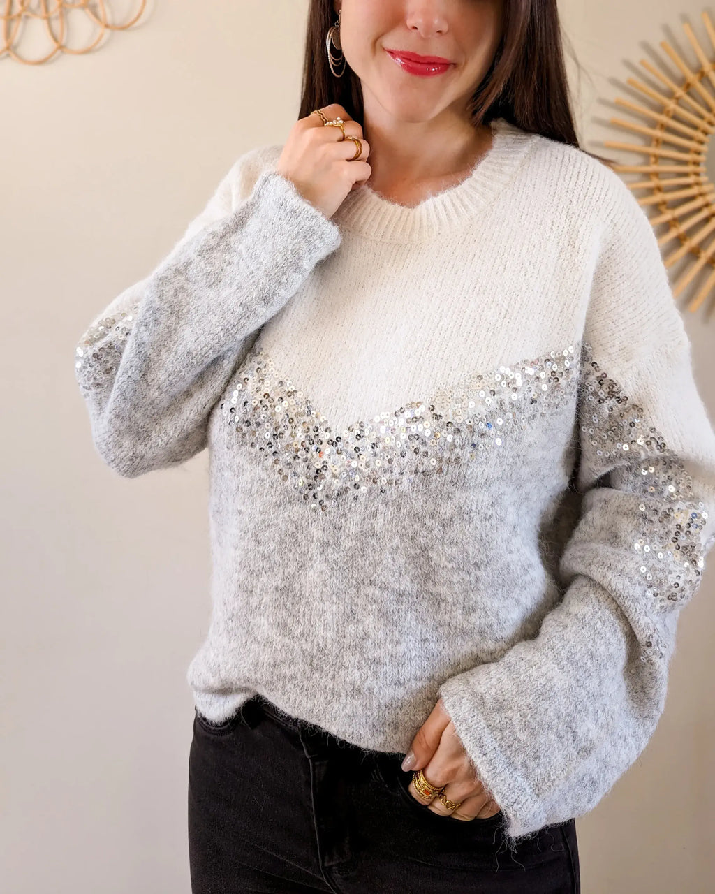 Pull à sequins - Talia gris