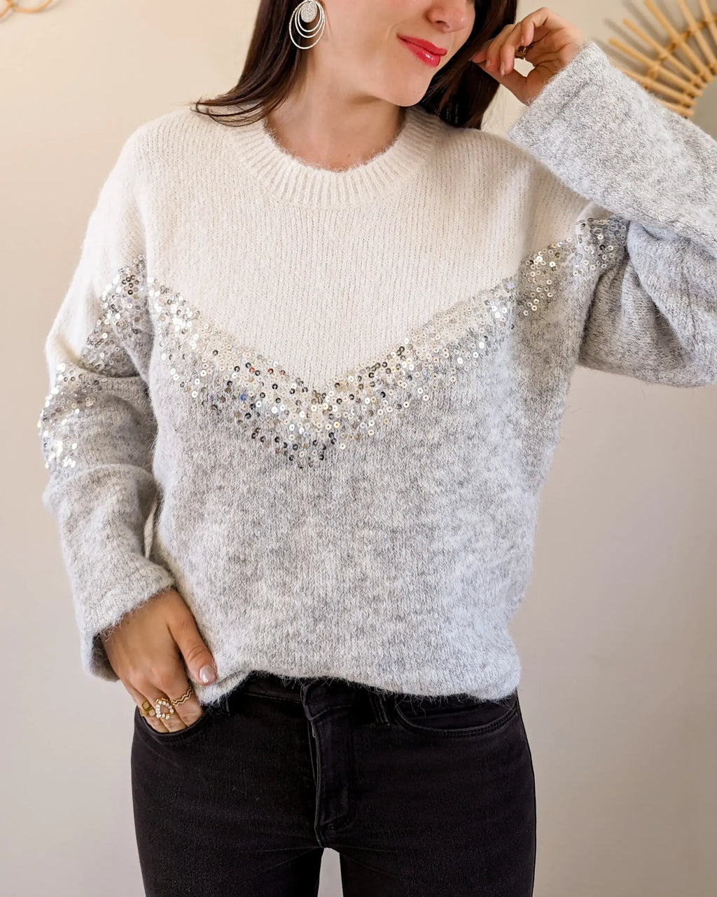 Pull à sequins - Talia gris