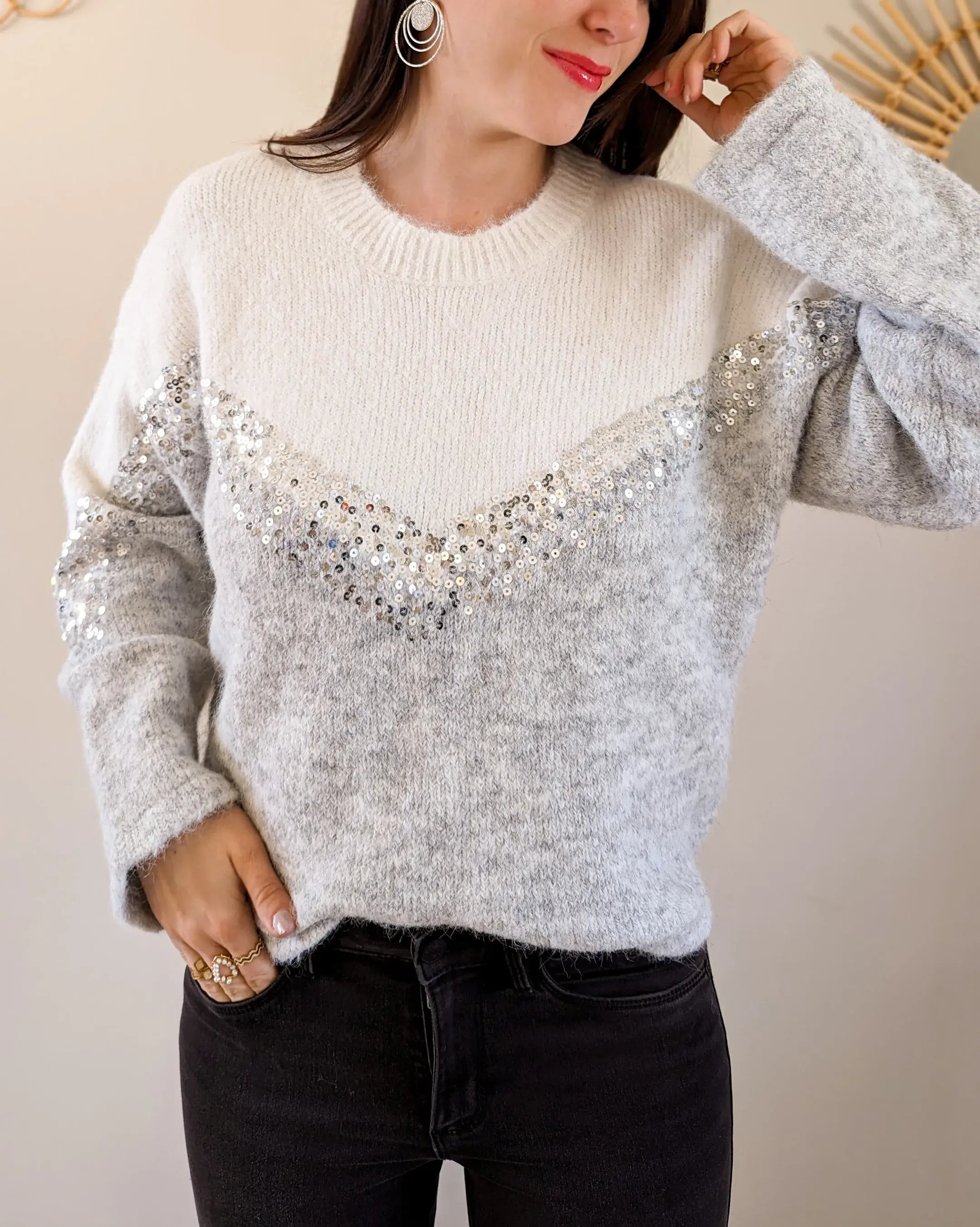 Pull à sequins - Talia gris
