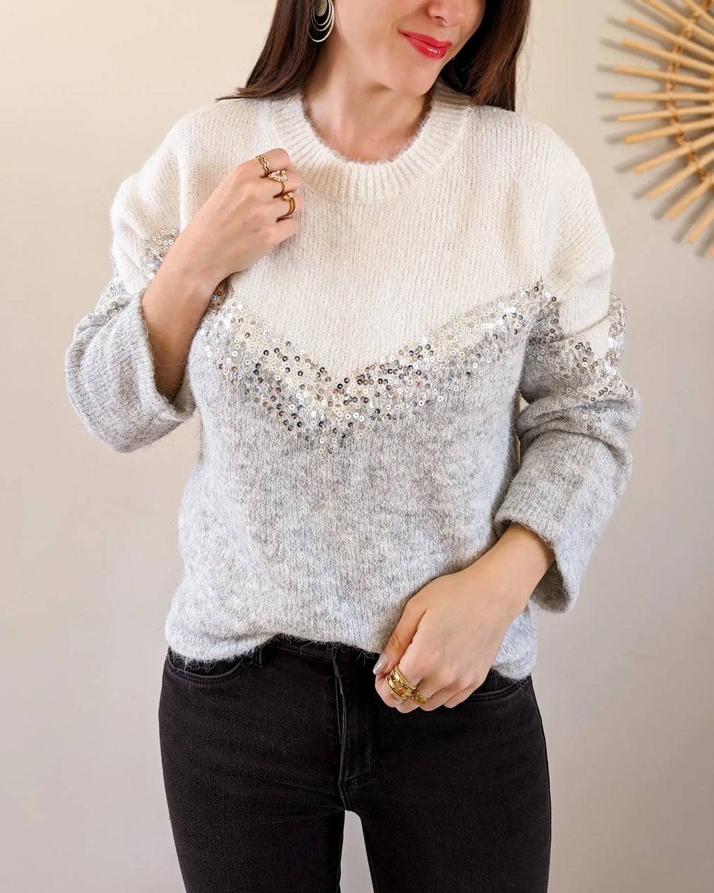 Pull à sequins - Talia gris
