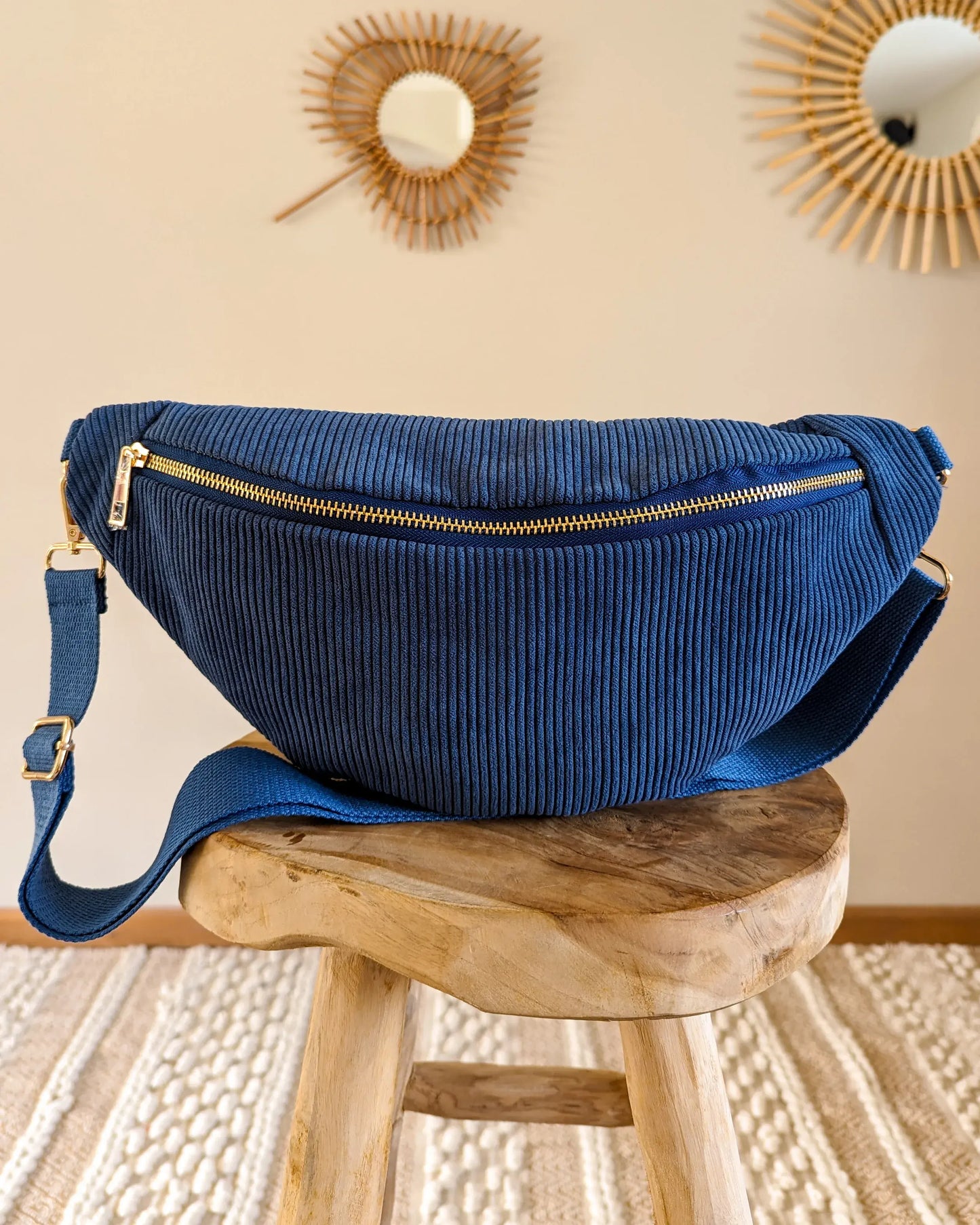 Sac banane en velours côtelé Ciao Boum - Masha bleu jean